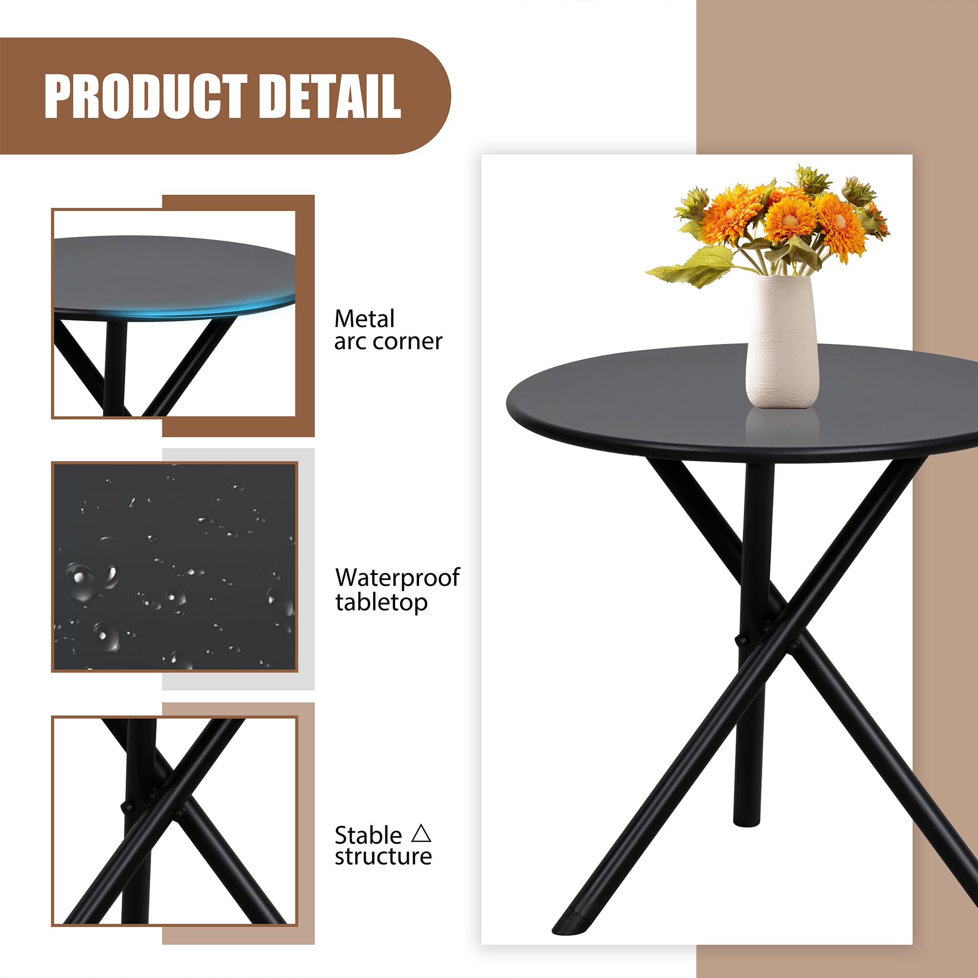 3-Piece Rocking Bistro Patio Set – Black Small Outdoor Table and Chairs Set for Porch, Balcony or Garden