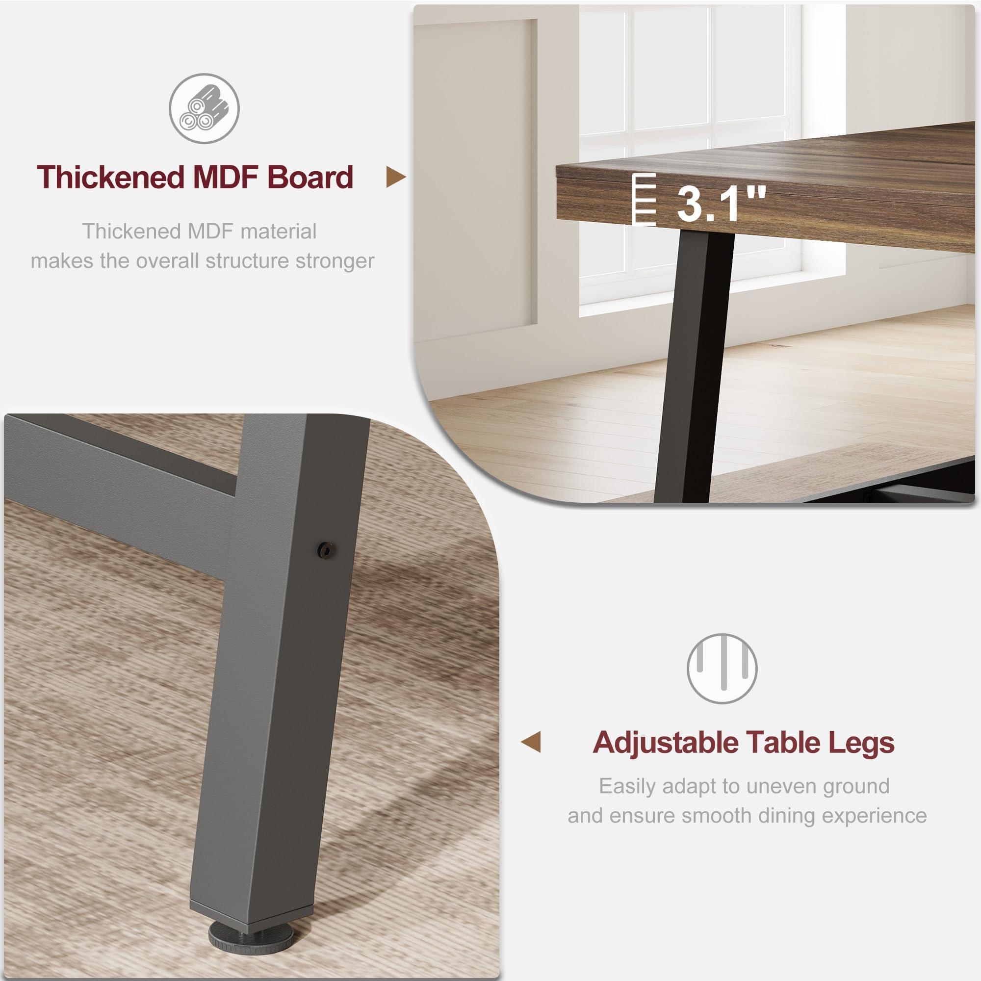 70.87" Long Dining Table, Rustic Brown Wooden Kitchen Table with Metal Frame, Seats 6-8 People Comfortably