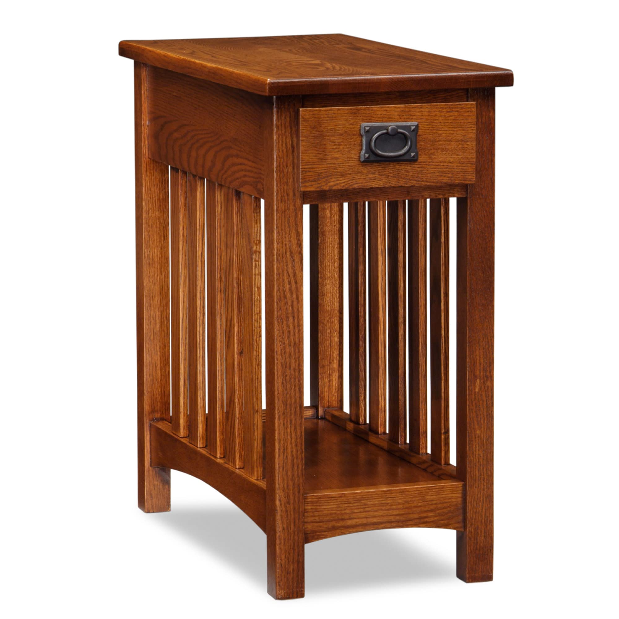 Medium Oak Mission End Table, Narrow Wood Side Table with Drawer and Shelf, Easy Assembly