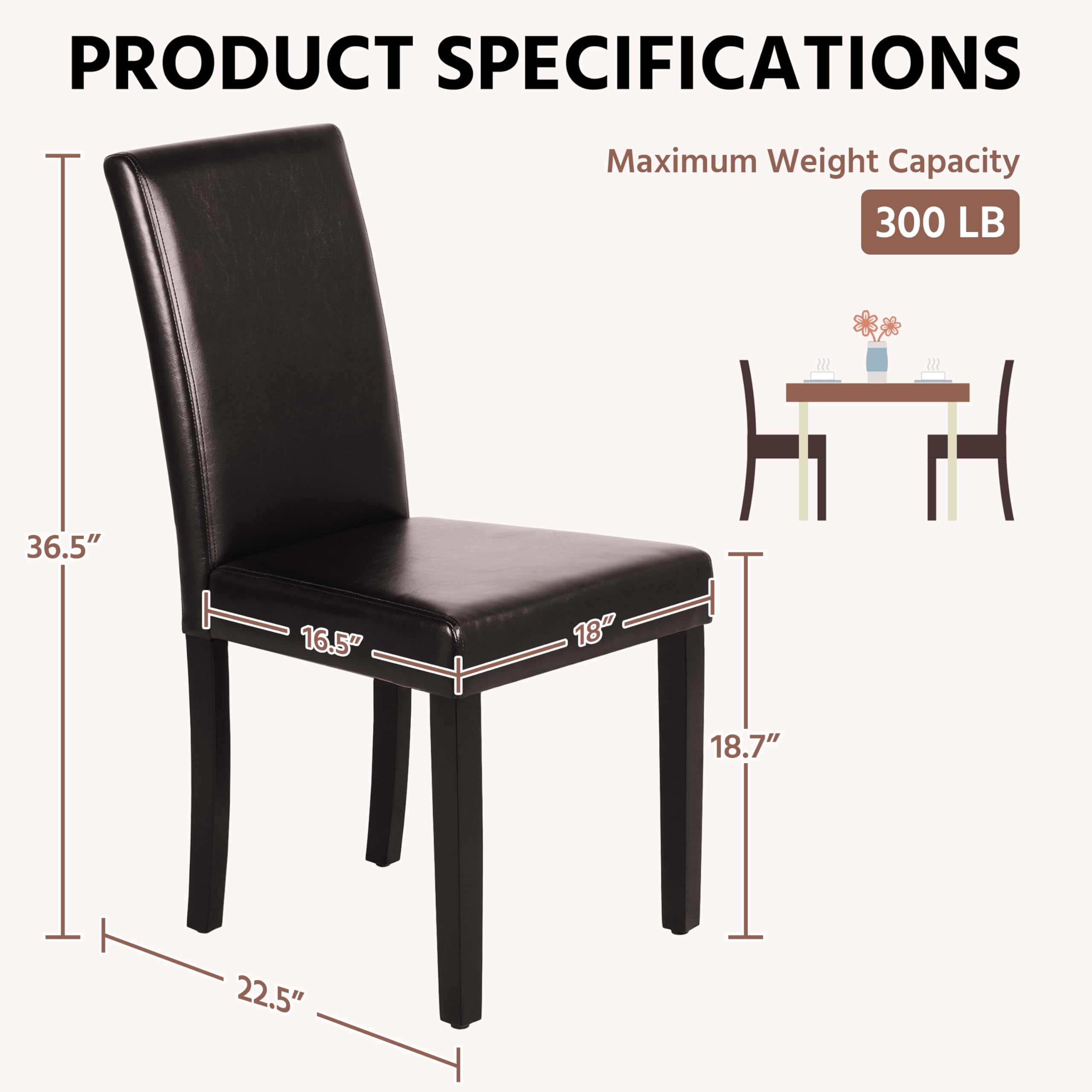 Set of 4 PU Leather Dining Chairs with Waterproof Surface & Wood Legs for Kitchen, Restaurant, Living Room