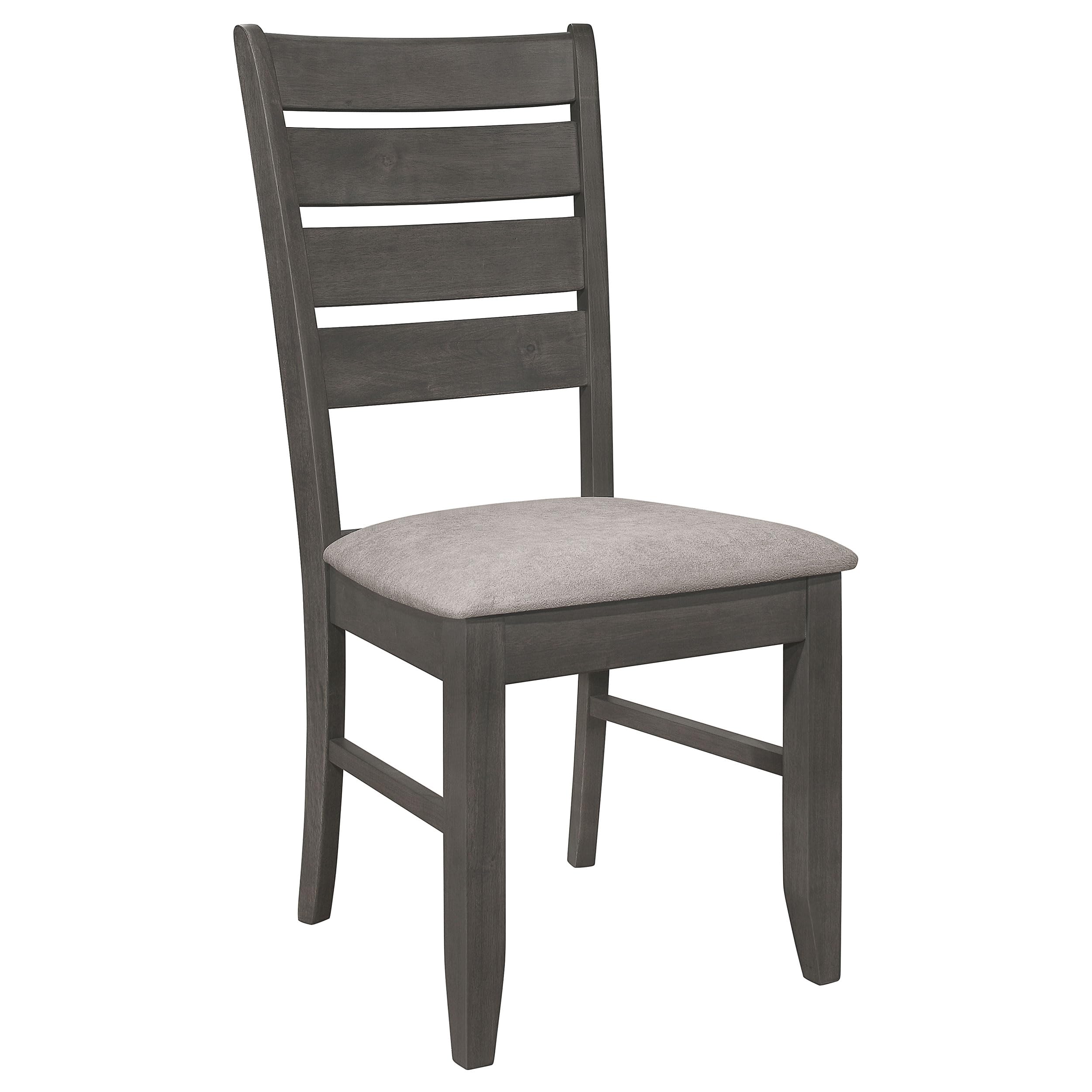 Set of 2 Transitional Style Wood Dining Side Chairs, Ladder Back with Padded Fabric Seats, Dark Grey