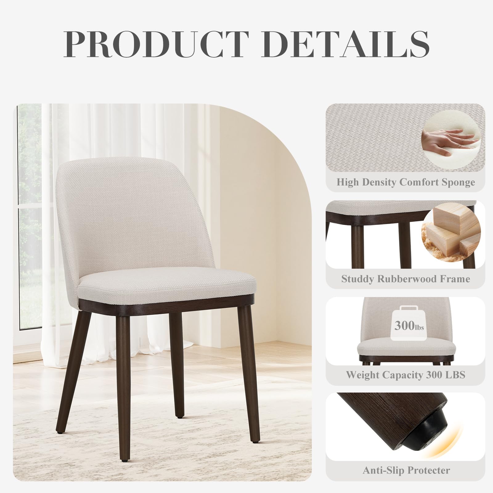 Set of 4 Beige Upholstered Kitchen Chairs with Wood Legs, Modern Dining Room Side Chairs for Any Space