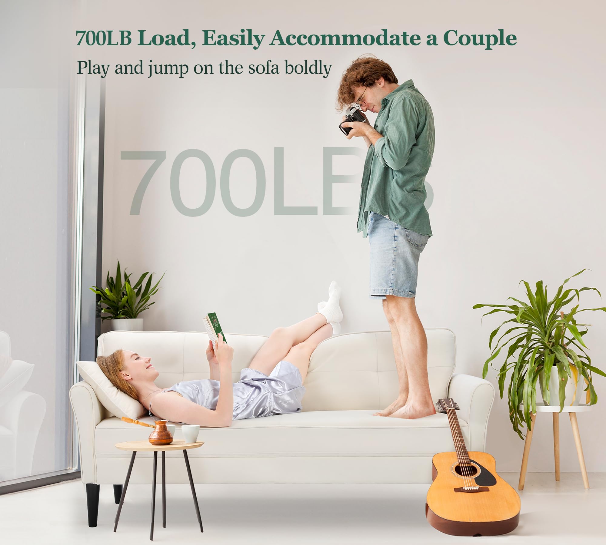 69" Small White Loveseat Sofa with 2 Pillows, Tool-Free Assembly, 700lb Load Mini Couch for Bedroom, Living Room, Cozy