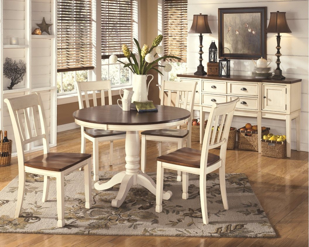 WhiteOwing Dining Chair, Two-Tone Cottage White and Brown Wood Design, Classic Dining Room Seating