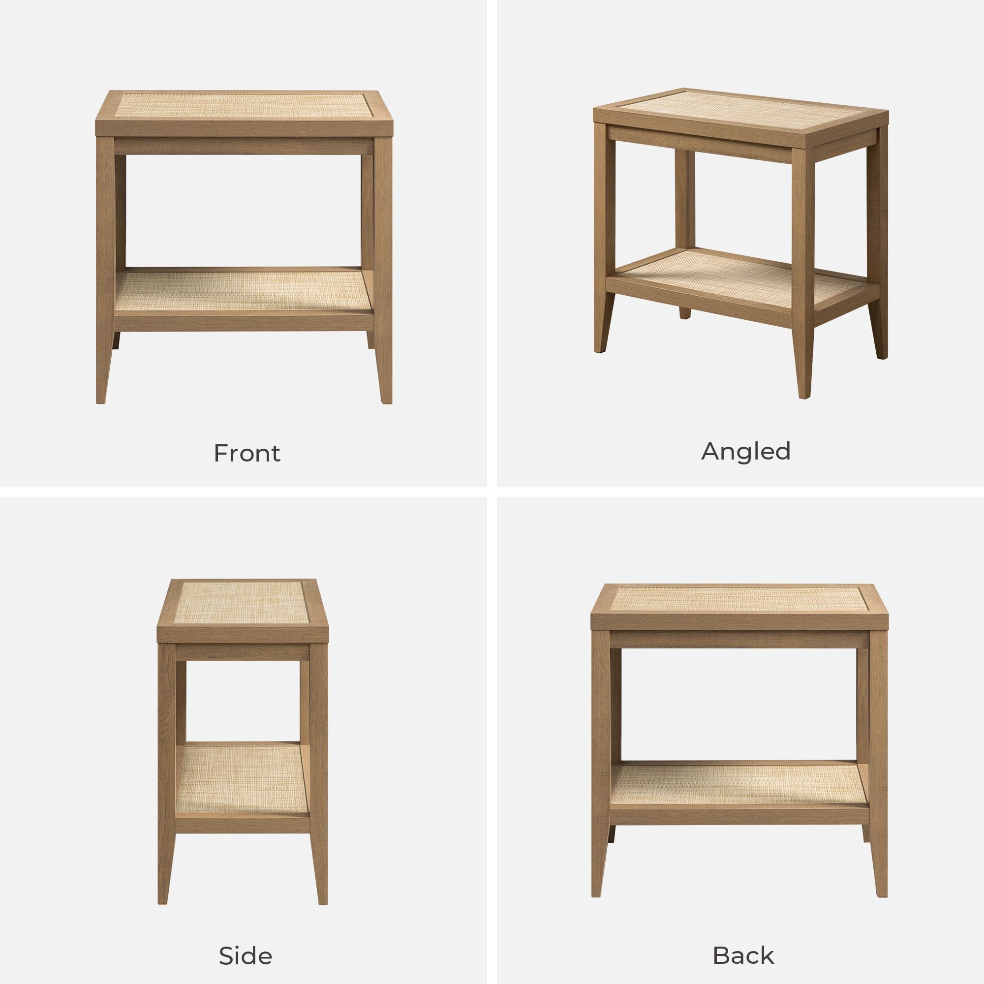 Boho Rattan Nightstand Set of 2, Narrow Side Tables with Storage Shelves for Small Living Spaces