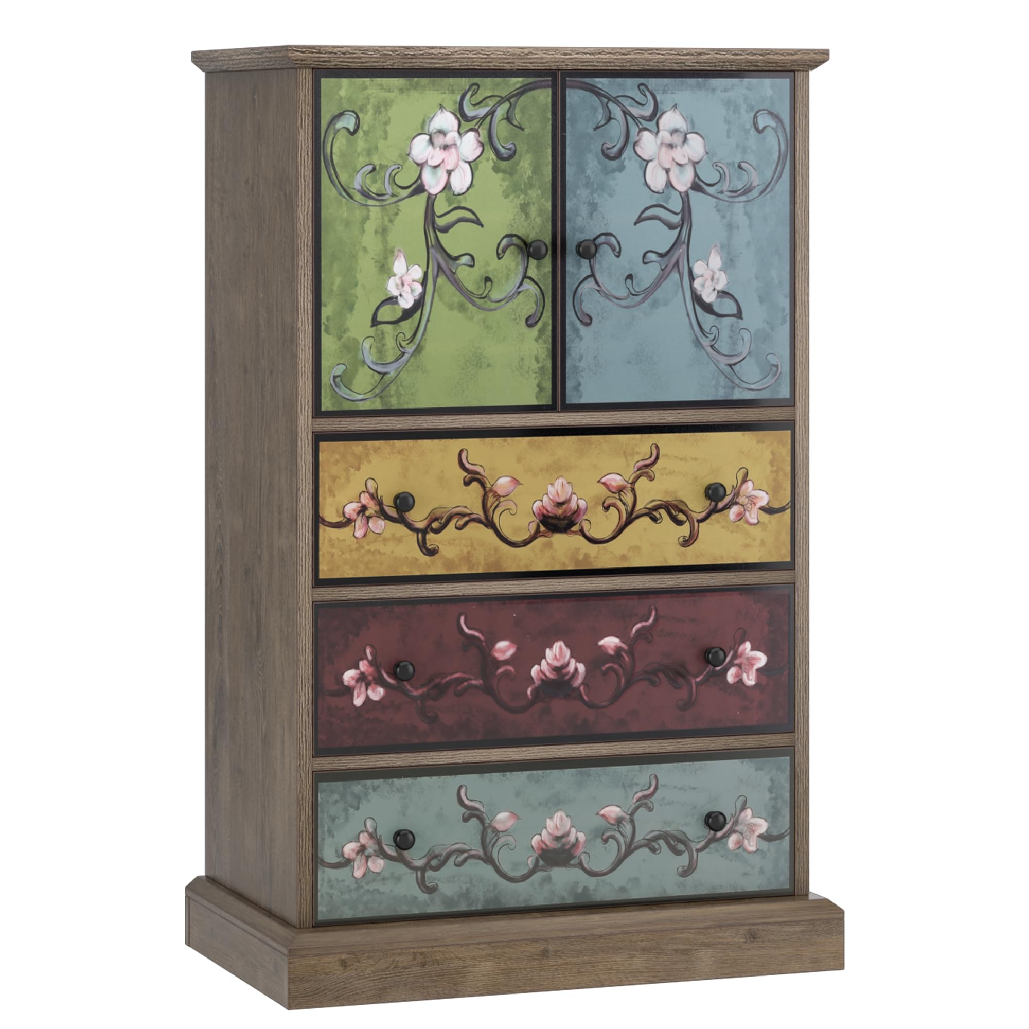 Tall Boho Wood Chest with Drawers & Doors, 42.3" Accent Dresser Cabinet for Office, Bedroom, Living Room
