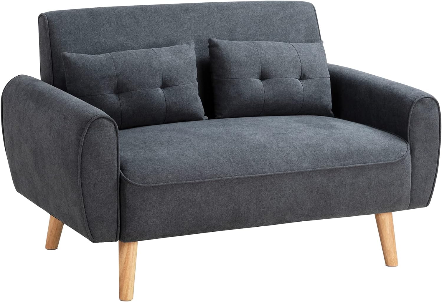 47" Linen Loveseat Sofa – Compact Dark Grey 2-Seater Couch with Pillows, Ideal for Apartments & Small Spaces