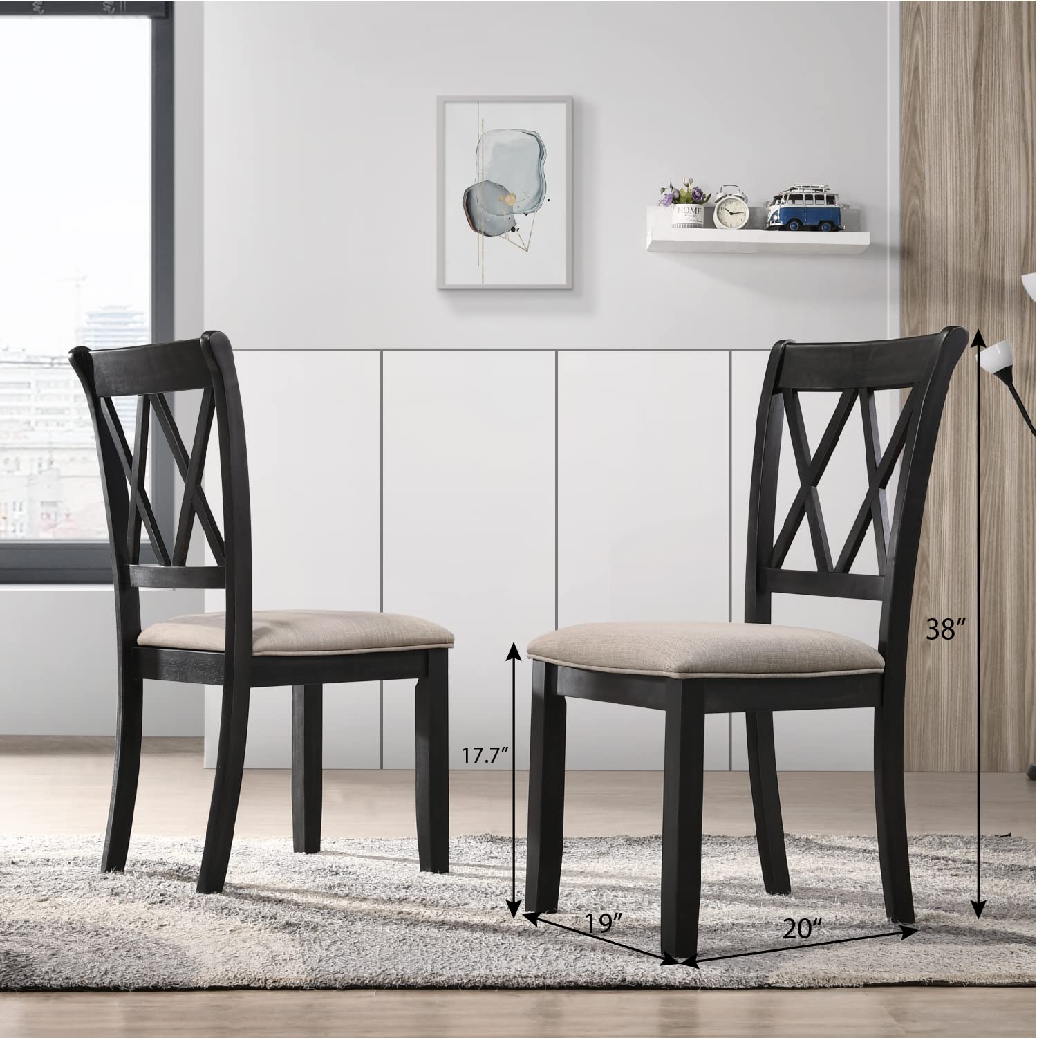 Set of 2 Windvale Fabric Dining Chairs, Upholstered Modern Black Chairs for Kitchen or Dining Room