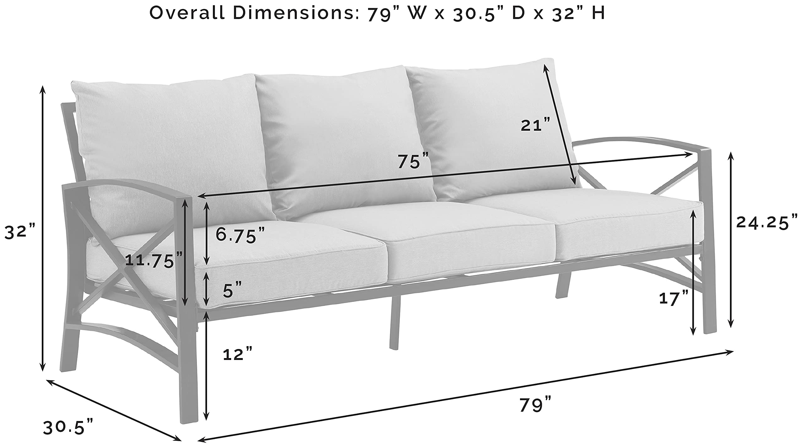 Kaplan 3-Seater Outdoor Patio Sofa with Cushions, Steel Frame Couch for Porch, Deck, Backyard, Oiled Bronze