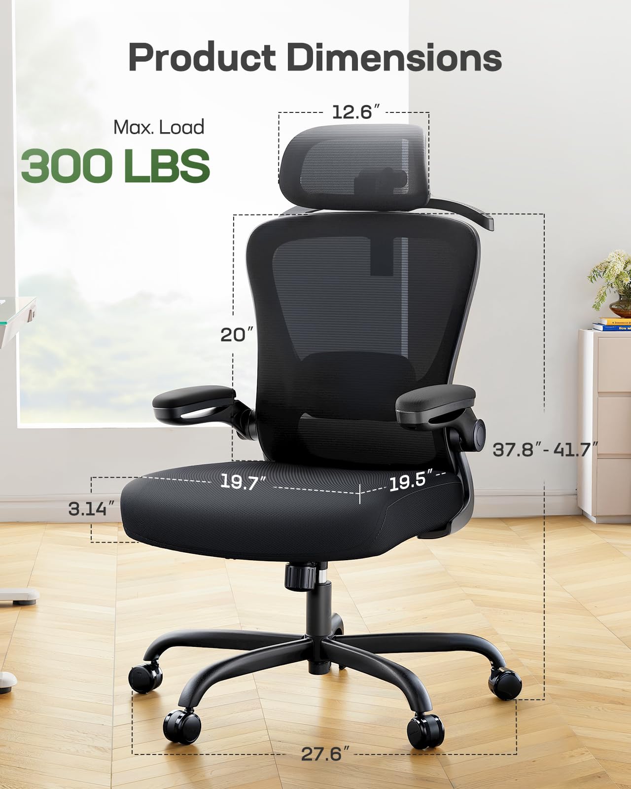 Ergonomic Gaming Chair with 3D Headrest, Lumbar Support, Flip-Up Arms & Tilt Lock, Adjustable Desk Chair