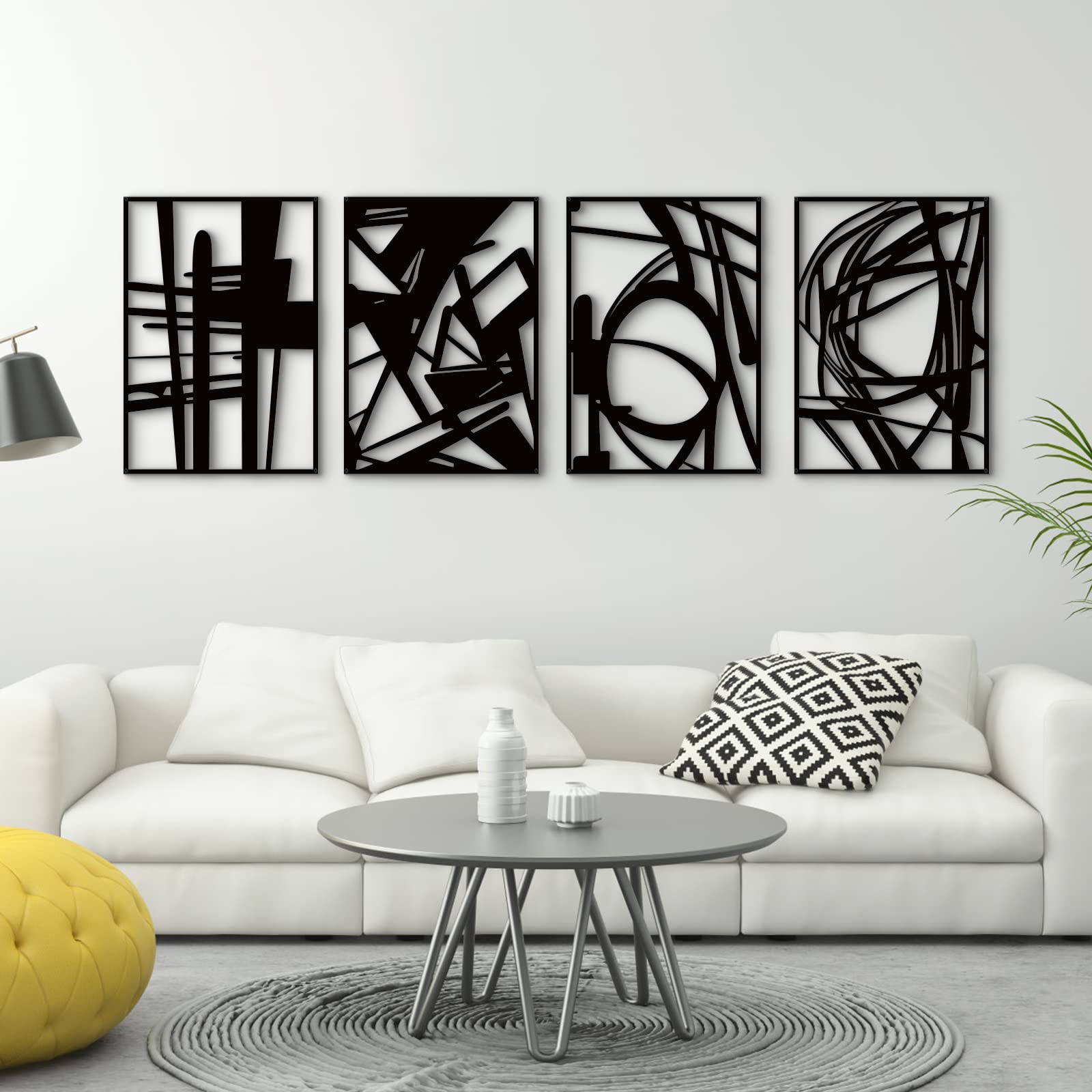 4-Pack Black Abstract Metal Wall Art – Minimalist Single Line Sculptures for Living Room, Bedroom, or Study