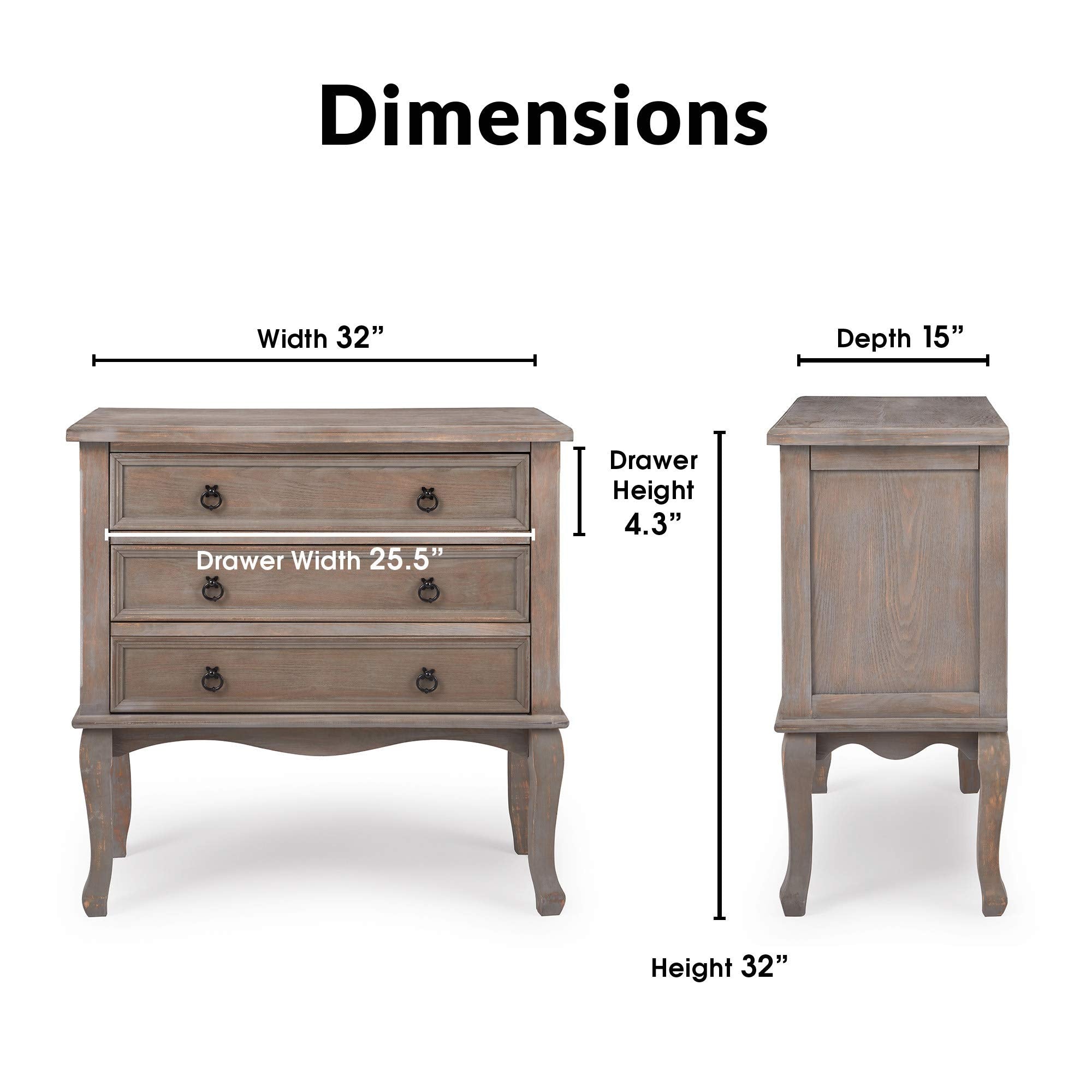 Thomas Antique 3-Drawer Country Dresser Chest, Grey Nightstand with Black Ring Handles for Living Room