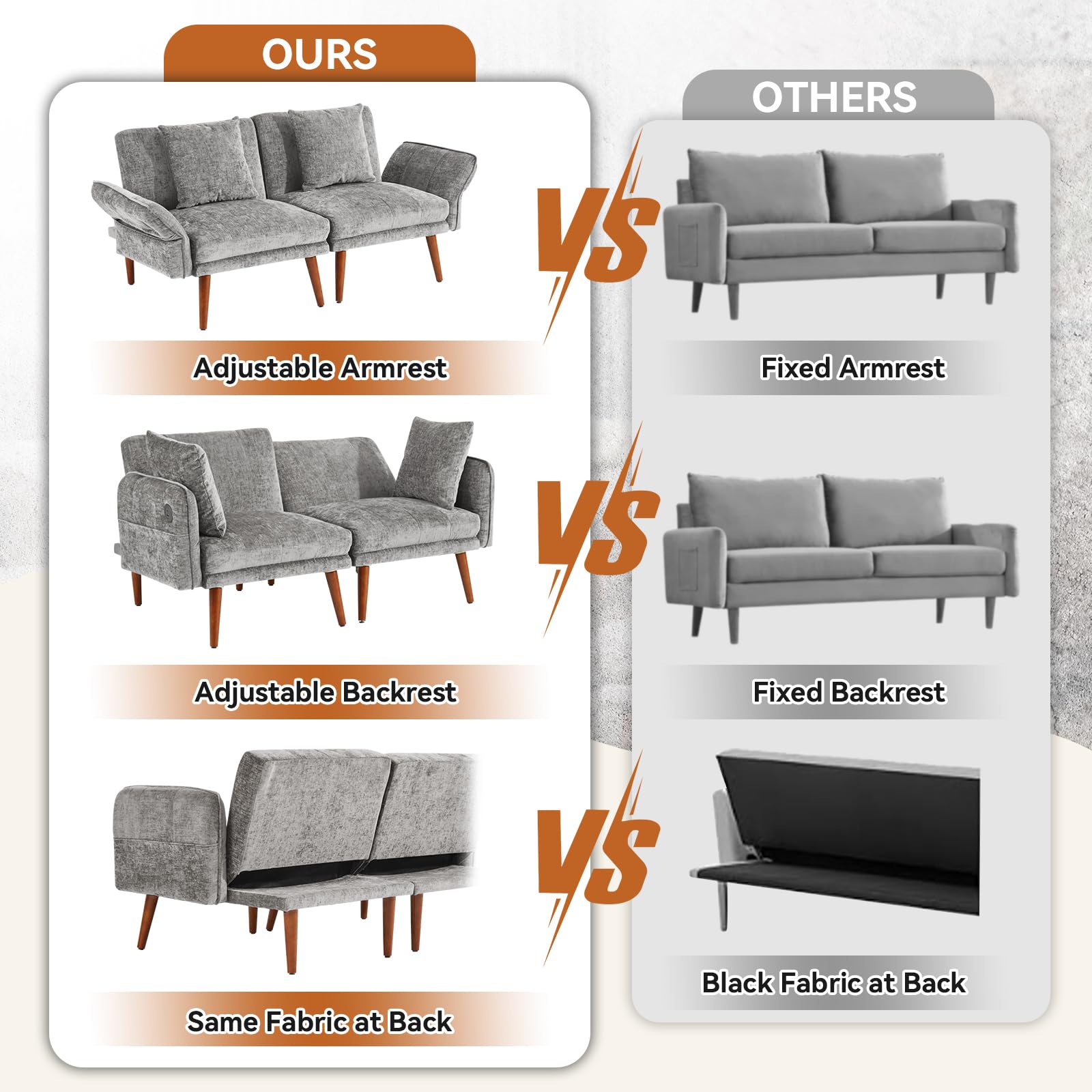 60.2" Modern Loveseat Sofa – Grey Chenille Upholstered 2-Seater Couch for Bedroom, Office or Living Room