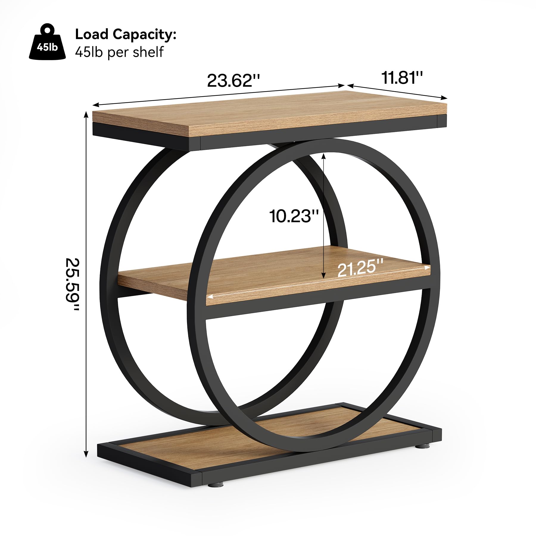 End Table Set of 2, Wooden Side Tables with 3-Tier Metal Shelf Storage for Living Room or Bedroom, Oak