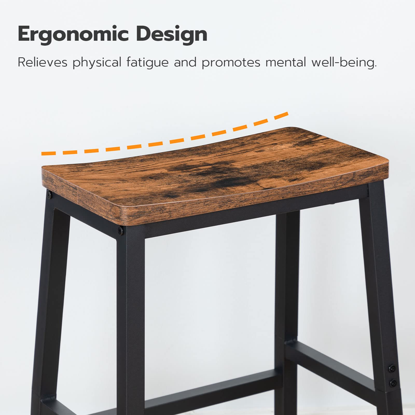 Bar Stools Set of 2, 23.6" Saddle Counter Chairs with Footrest, Rustic Industrial Barstools for Kitchen, Dining Room, Brown/Black