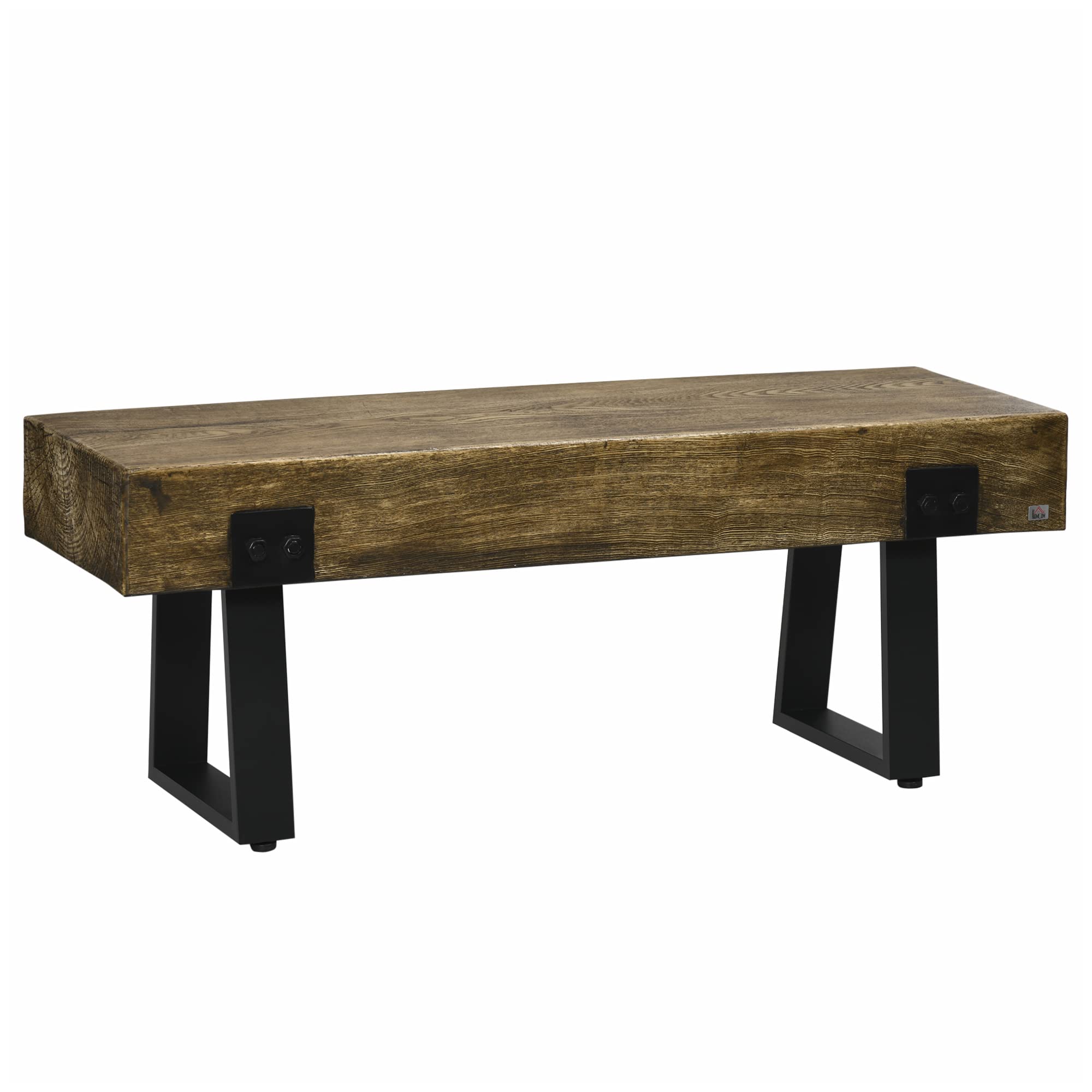 Rustic Wood Effect Concrete Bench with Metal Legs, Garden Entryway Bench for Indoor Outdoor Use, Porch, Park