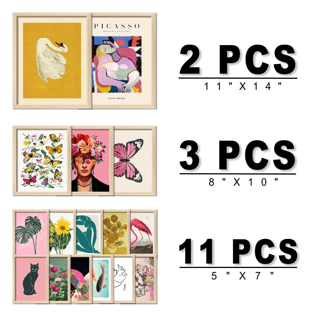 16-Piece Framed Eclectic Wall Art Set – Colorful Maximalist Prints for Bedroom, Dorm, Living Room, or Gallery