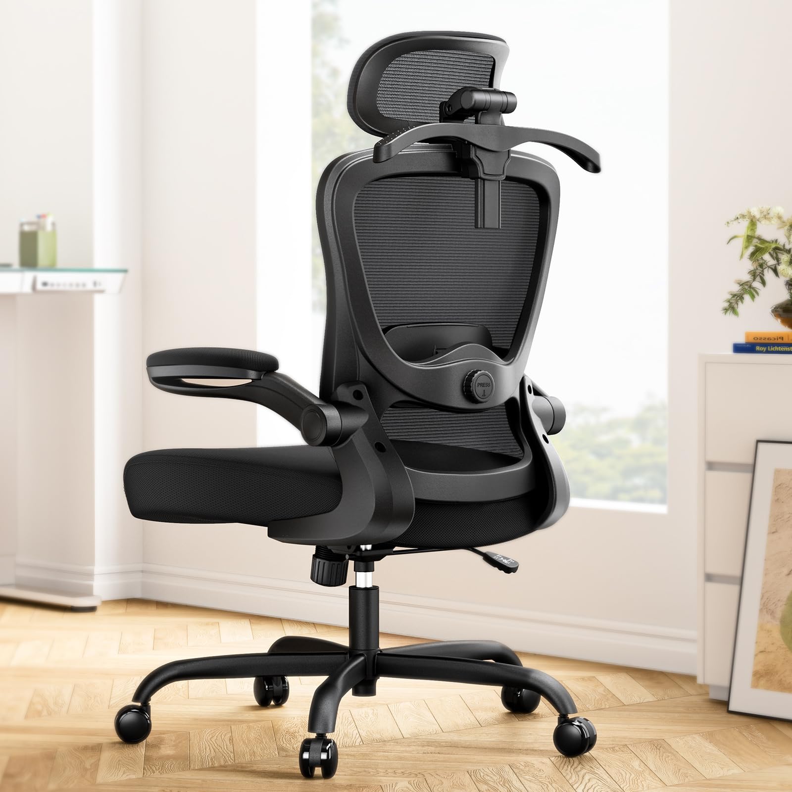 Ergonomic Gaming Chair with 3D Headrest, Lumbar Support, Flip-Up Arms & Tilt Lock, Adjustable Desk Chair