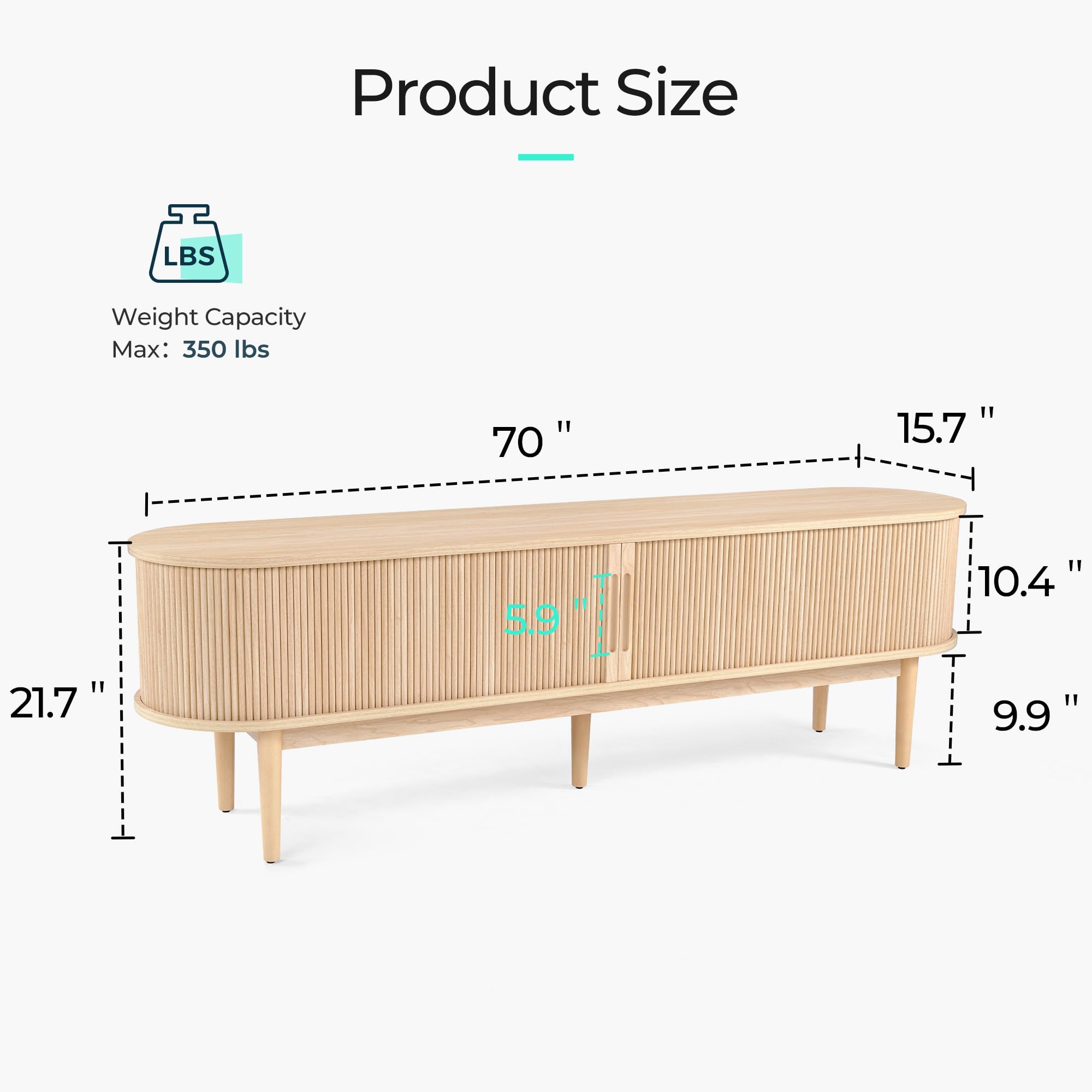Fluted 70" TV Stand – Mid-Century Modern Entertainment Console with Sliding Tambour Door, Oak Finish