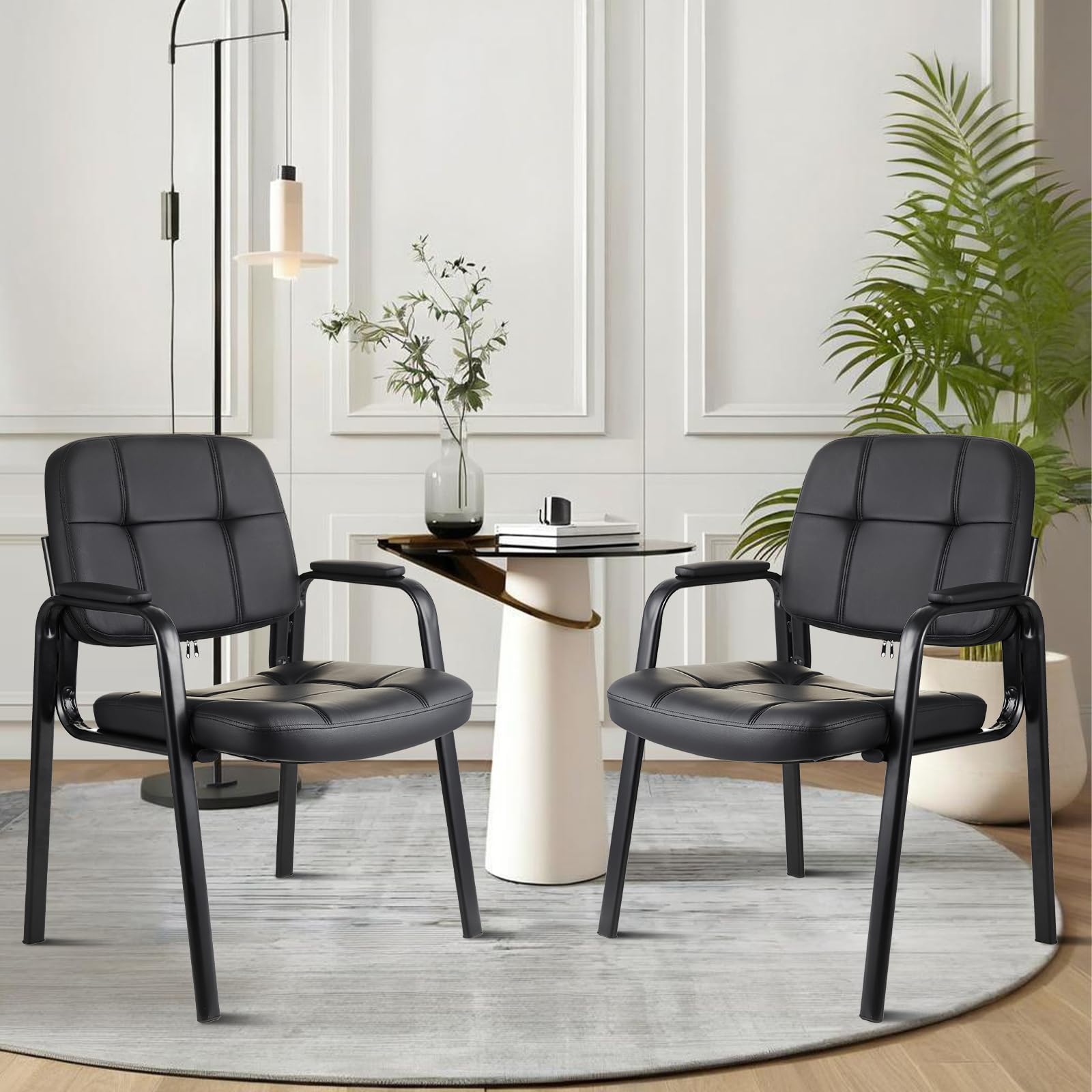 4-Pack Bonded Leather Guest Chairs with Arms, Office Reception Chairs for Conference Room or Lobby, Black
