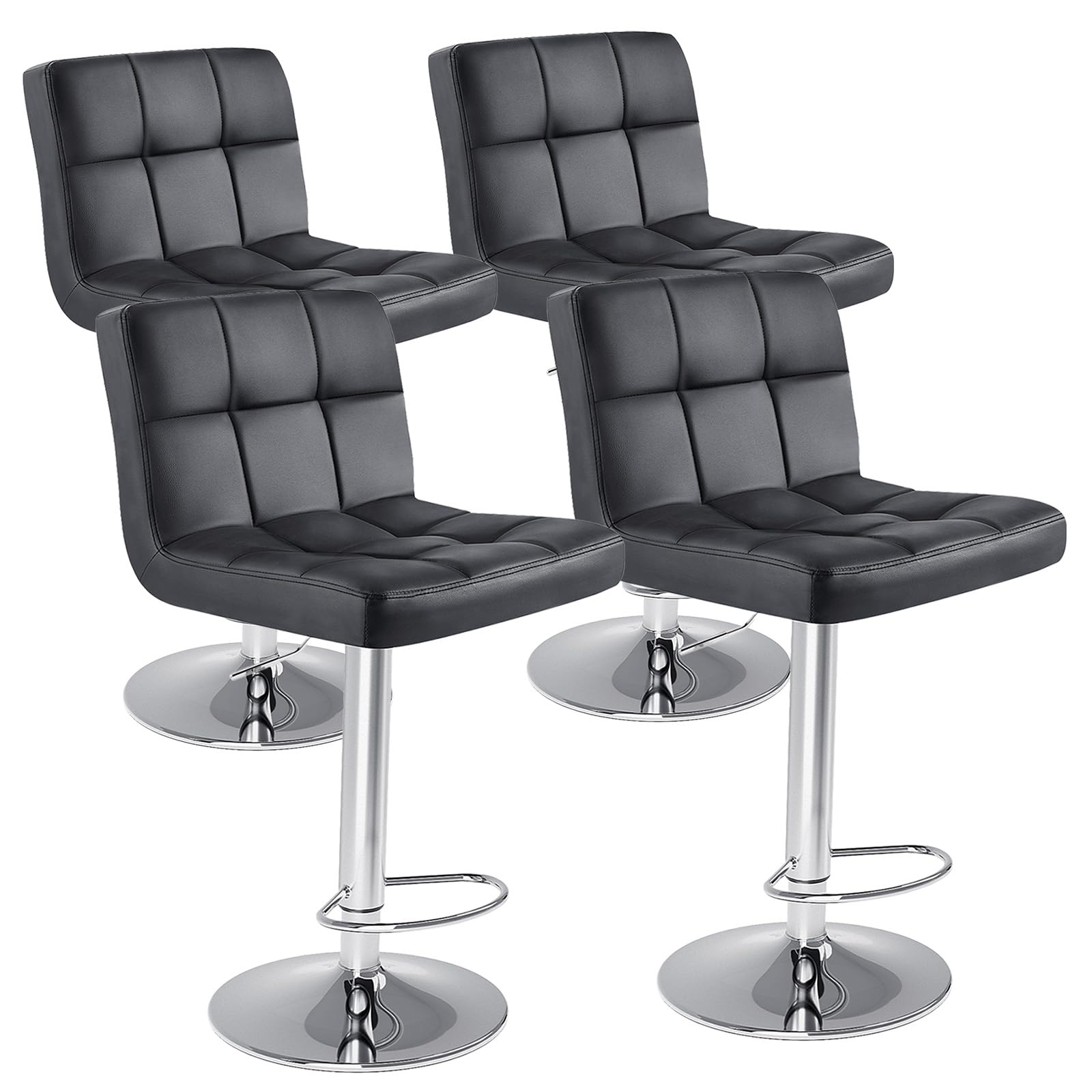 Bar Stools Set of 4, 24" PU Leather Saddle Stools with Metal Base, Counter Height Modern Bar Chairs for Kitchen Island, Black