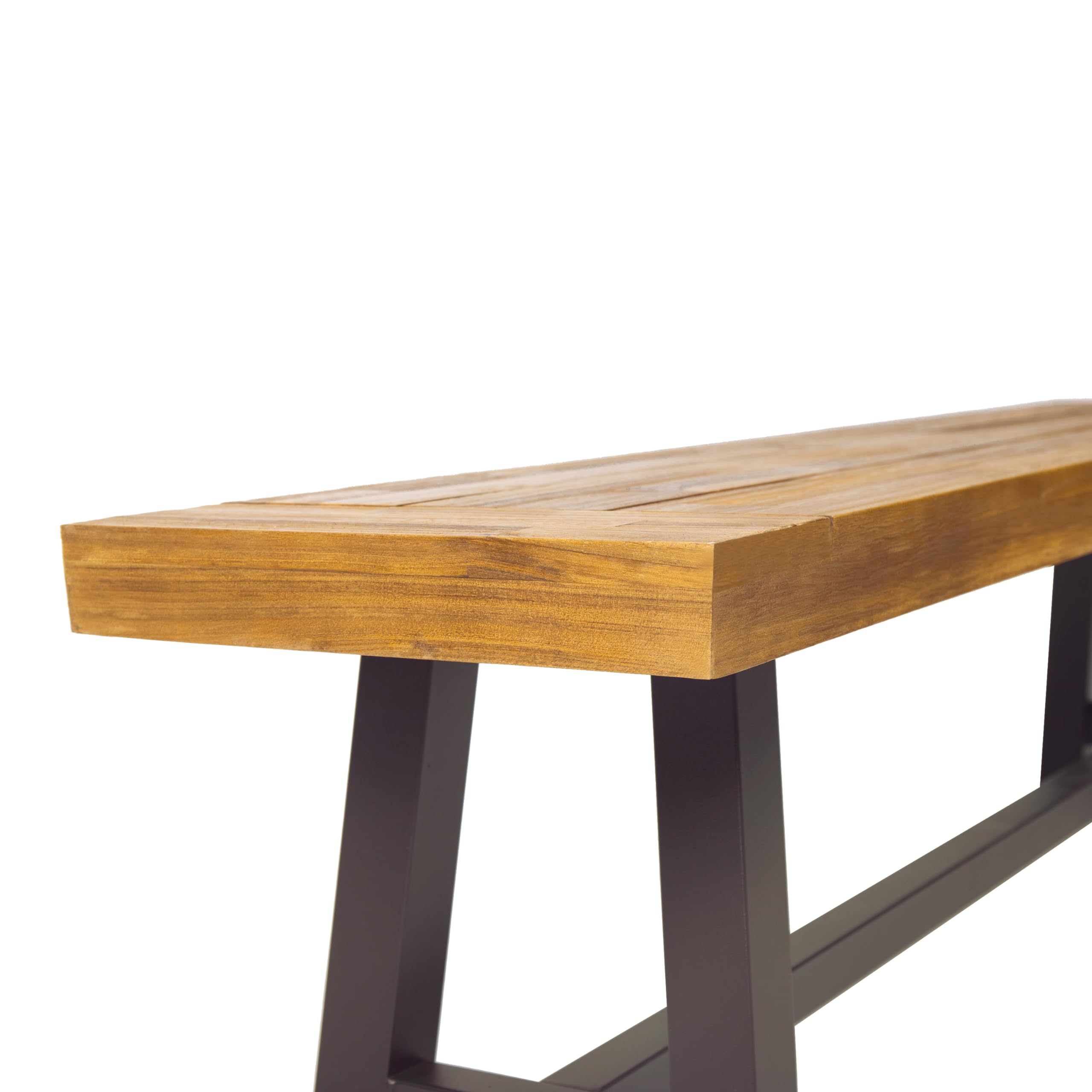 Carlisle Acacia Wood Outdoor Bench, Rustic Metal Frame, Sandblast Finish Patio Bench 63"x17.5"