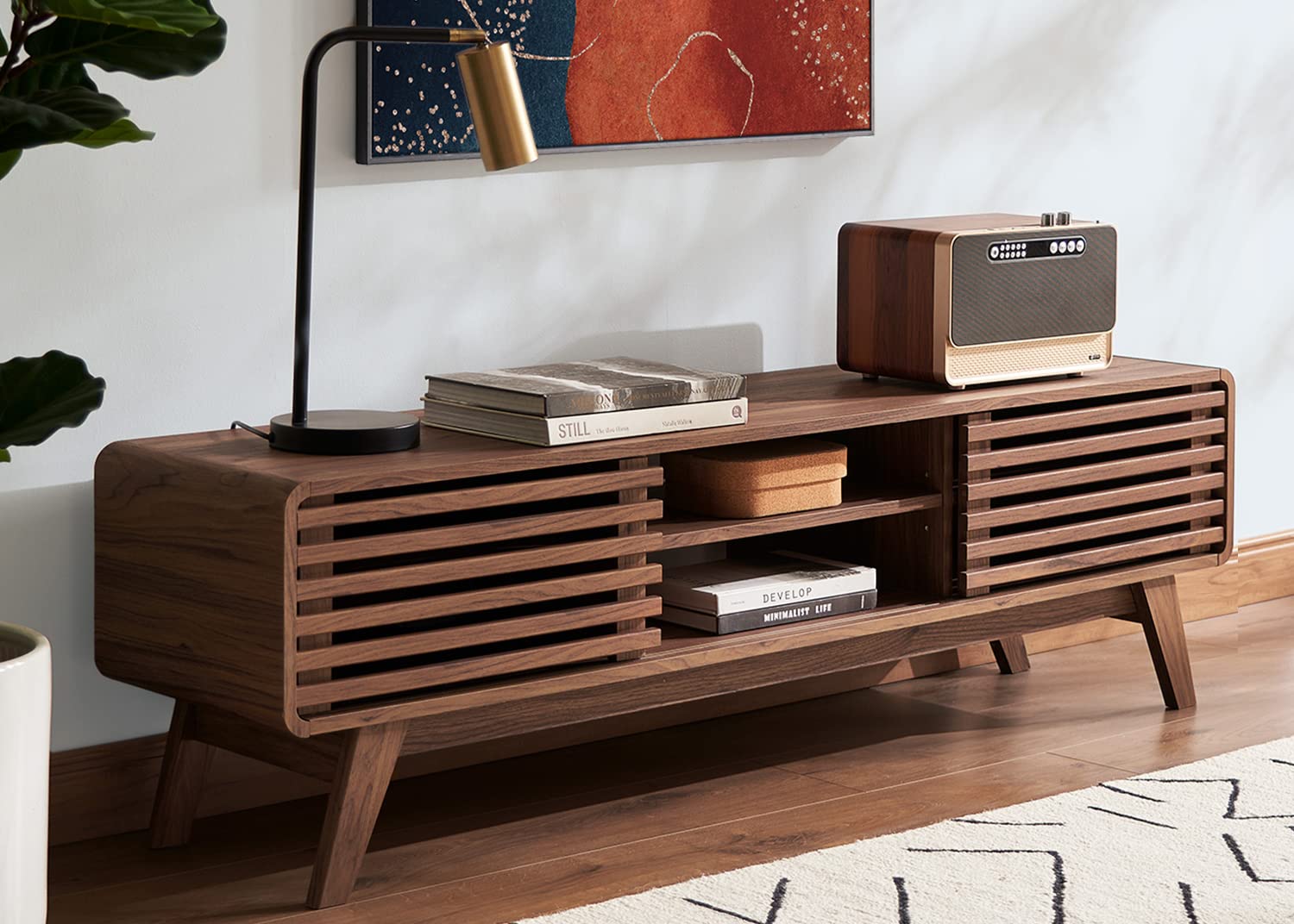 Ensley TV Stand – 59" Walnut Mid-Century Console for 55–65" TVs, Farmhouse Media Cabinet for Living Room or Bedroom