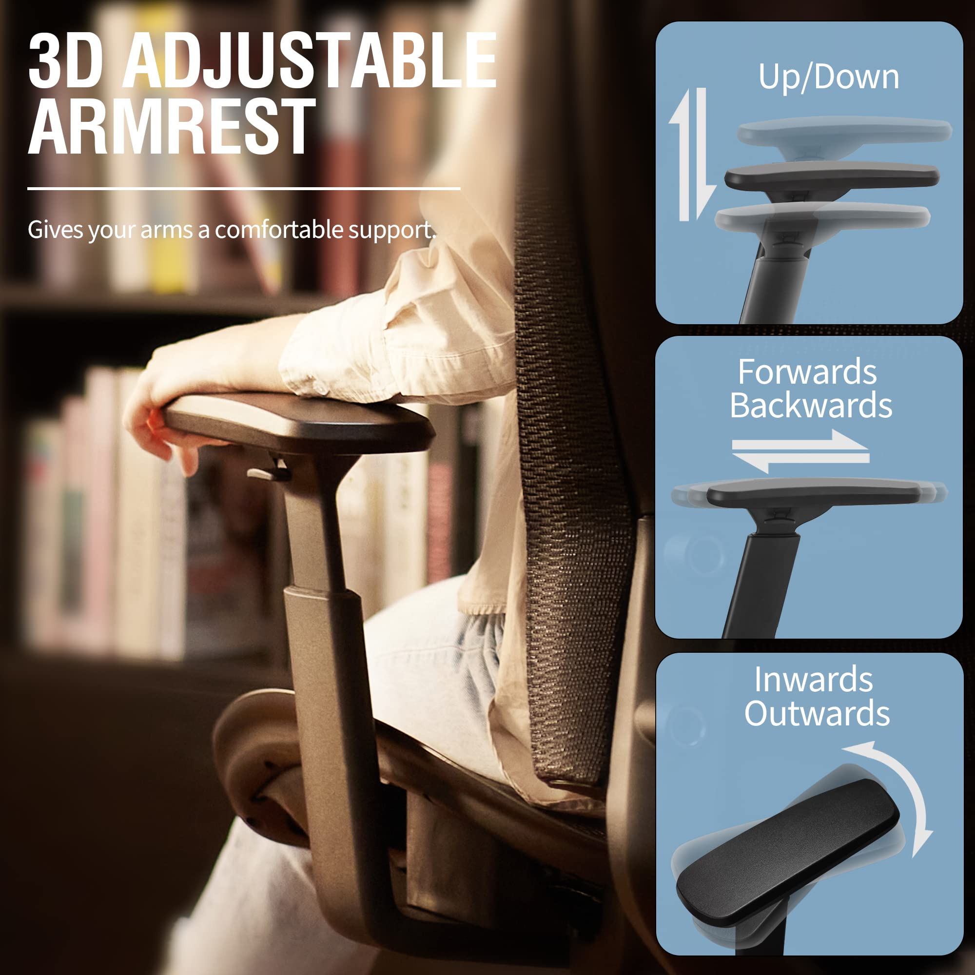 Ergonomic Mesh Office Chair with Lumbar & Armrests, Tilt Function, Wide Seat Swivel Task Chair, Black