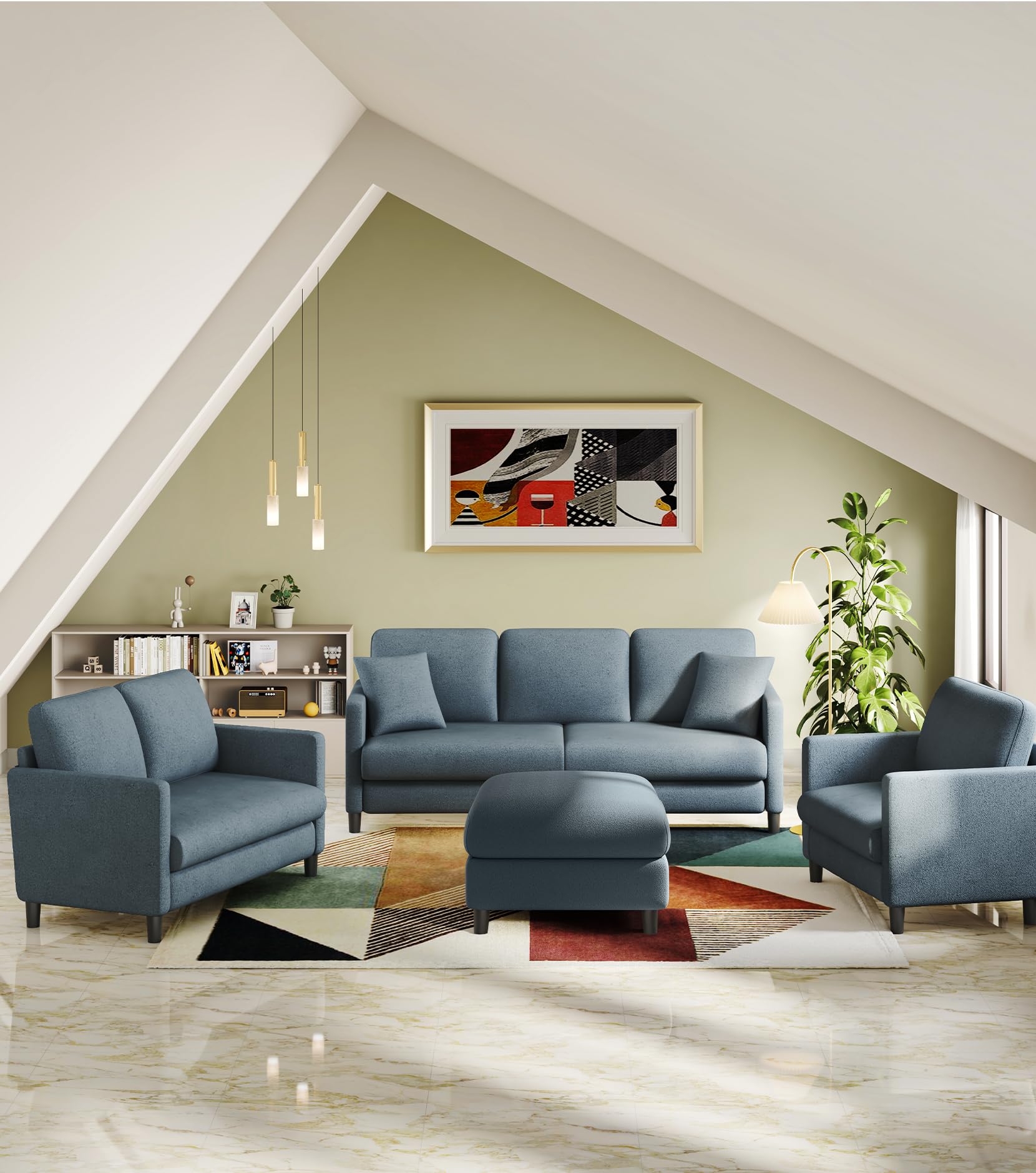 51" Loveseat Sofa – Blue Grey Teddy Fabric Couch, Tool-Free Setup, All-Wood Frame, No Pillow Included, Ideal for Small Rooms
