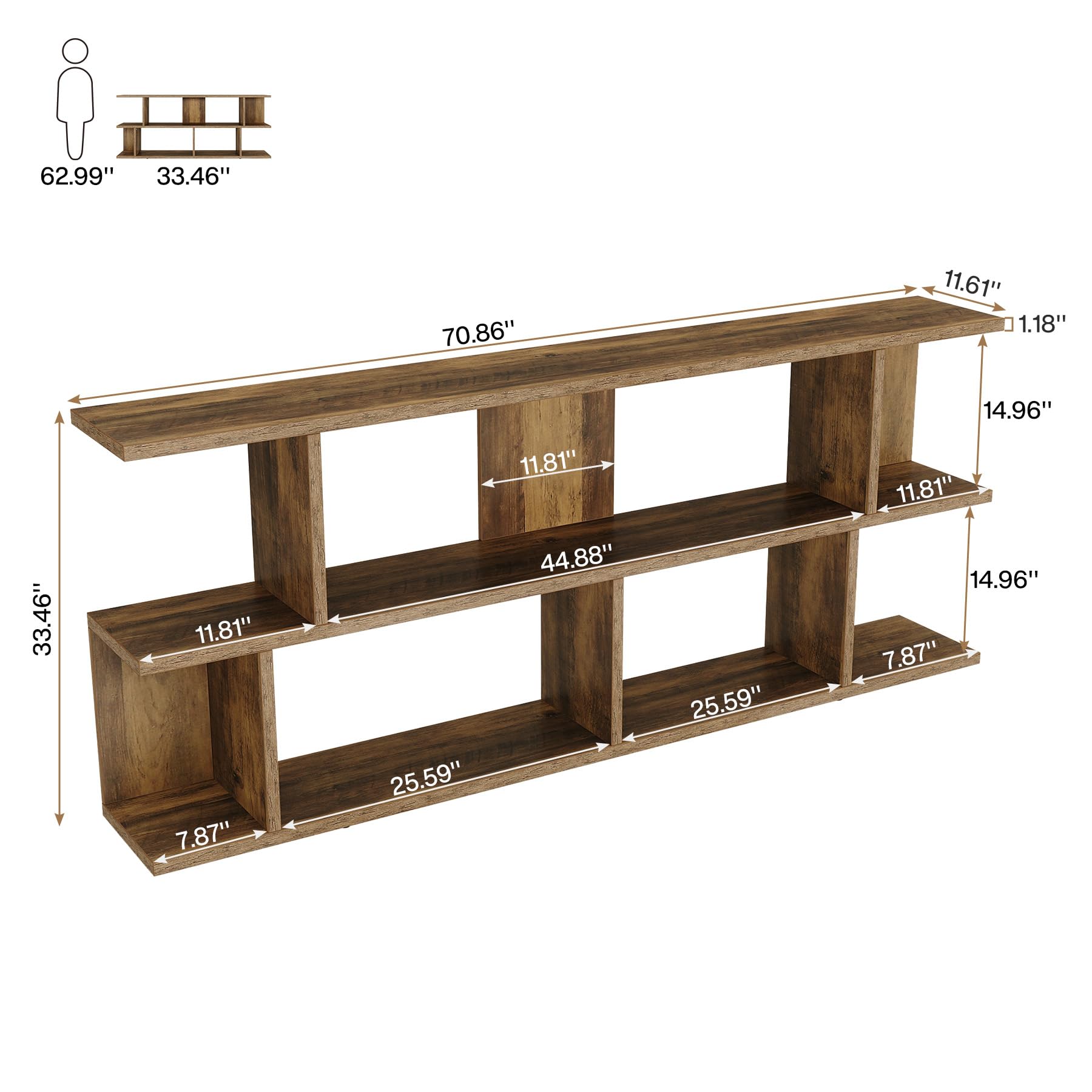 71" Farmhouse Sofa Table, 3-Tier Extra Long Entryway Console with Open Storage for Hallway, Entry, or Living Room