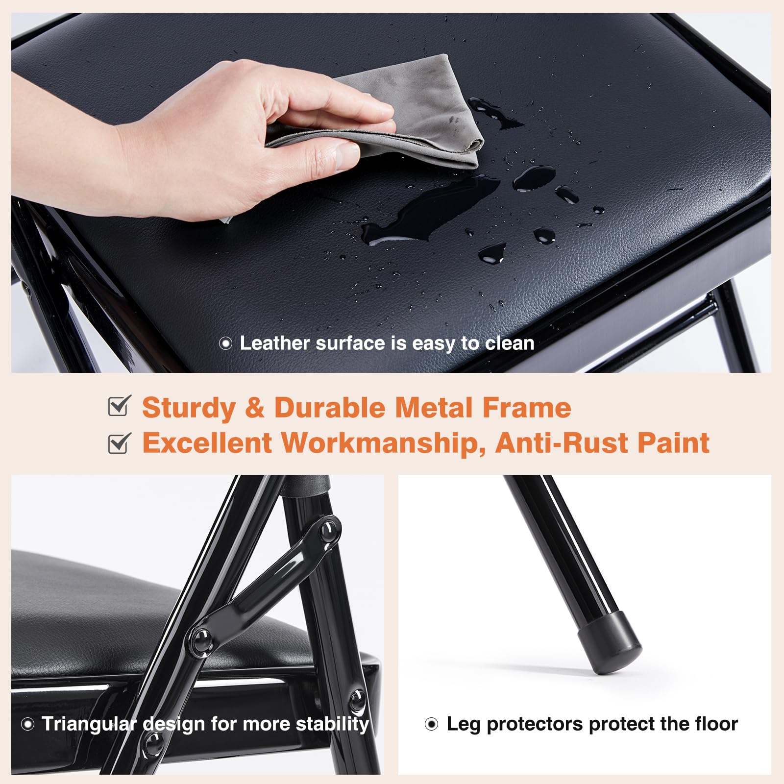 12-Pack Padded Folding Chairs, Leather Foldable Metal Chairs for Office, Home, Indoor & Outdoor Events