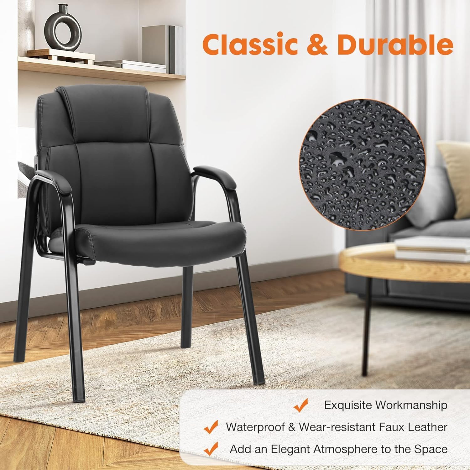Set of 2 Guest Office Chairs, Big & Tall PU Leather Reception Chairs with Arms for Lobby or Conference Room