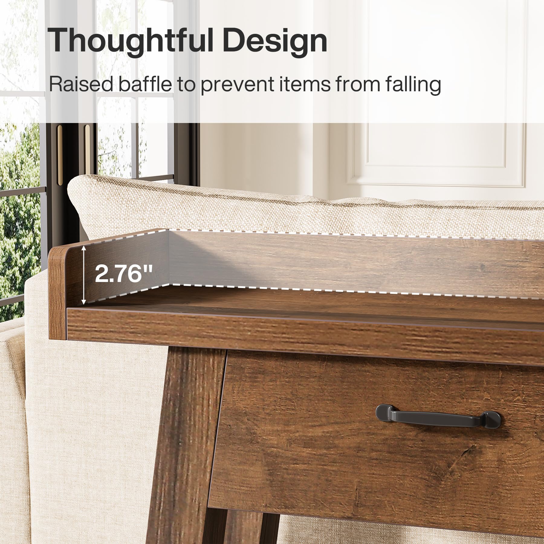 70.9" Farmhouse Console Table with 3 Drawers, 2-Tier Entryway Sofa Table with Raised Baffle & Storage, Rustic Brown