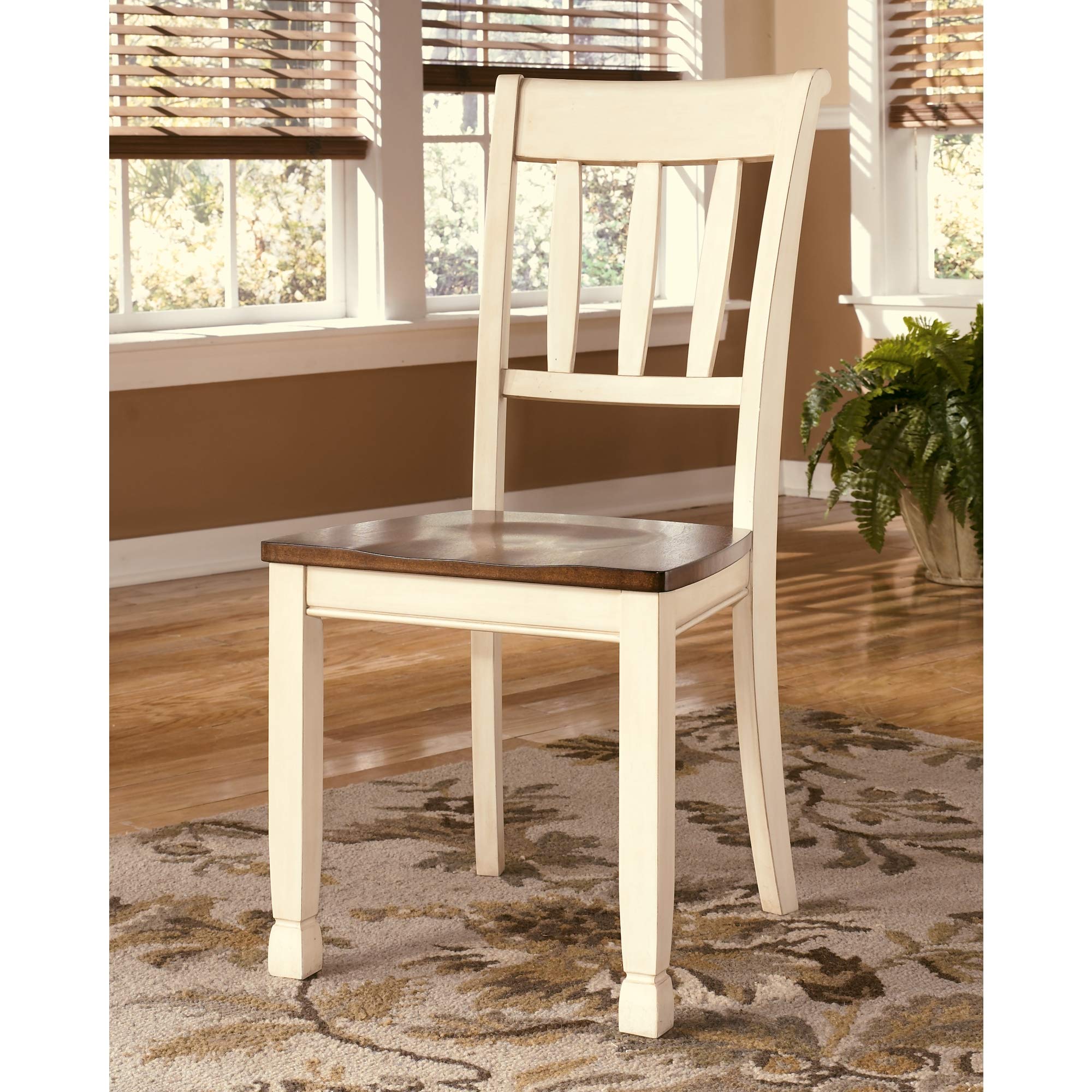 WhiteOwing Dining Chair, Two-Tone Cottage White and Brown Wood Design, Classic Dining Room Seating