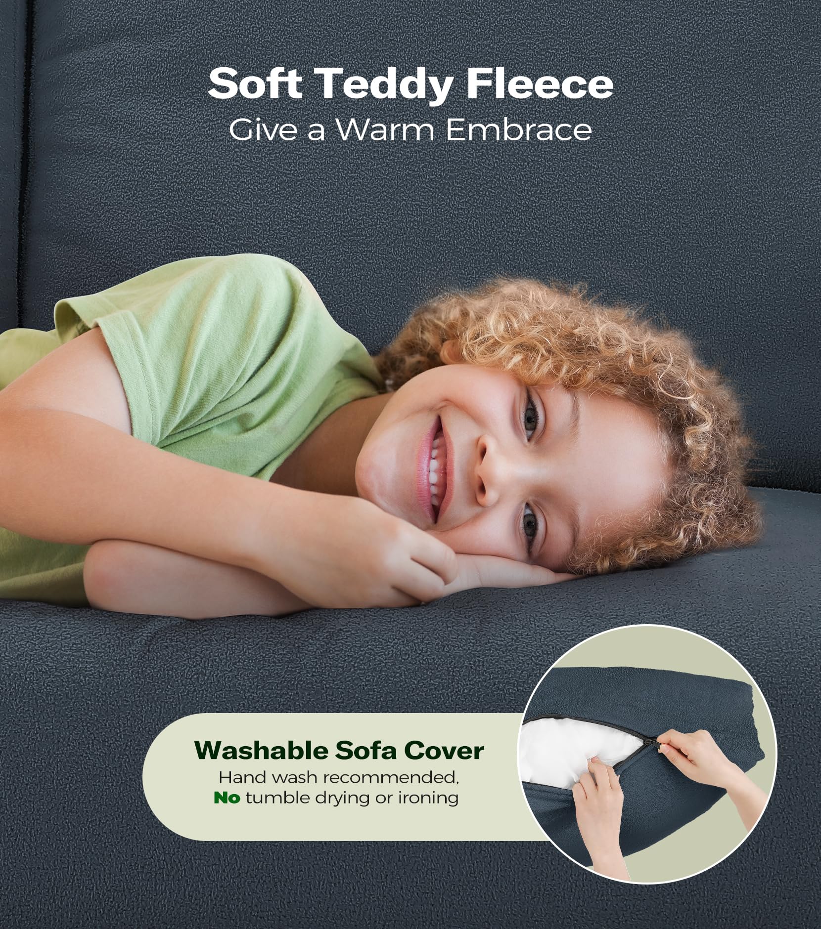 51" Loveseat Sofa – Blue Grey Teddy Fabric Couch, Tool-Free Setup, All-Wood Frame, No Pillow Included, Ideal for Small Rooms
