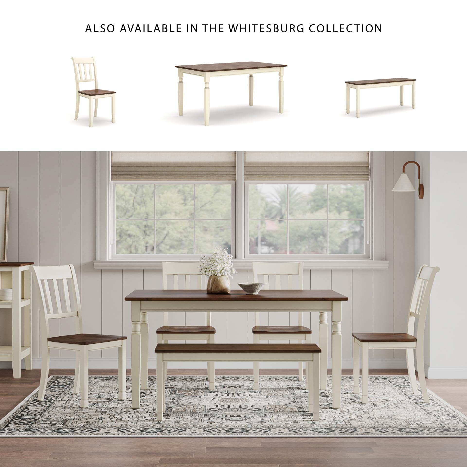 WhiteOwing Dining Chair, Two-Tone Cottage White and Brown Wood Design, Classic Dining Room Seating