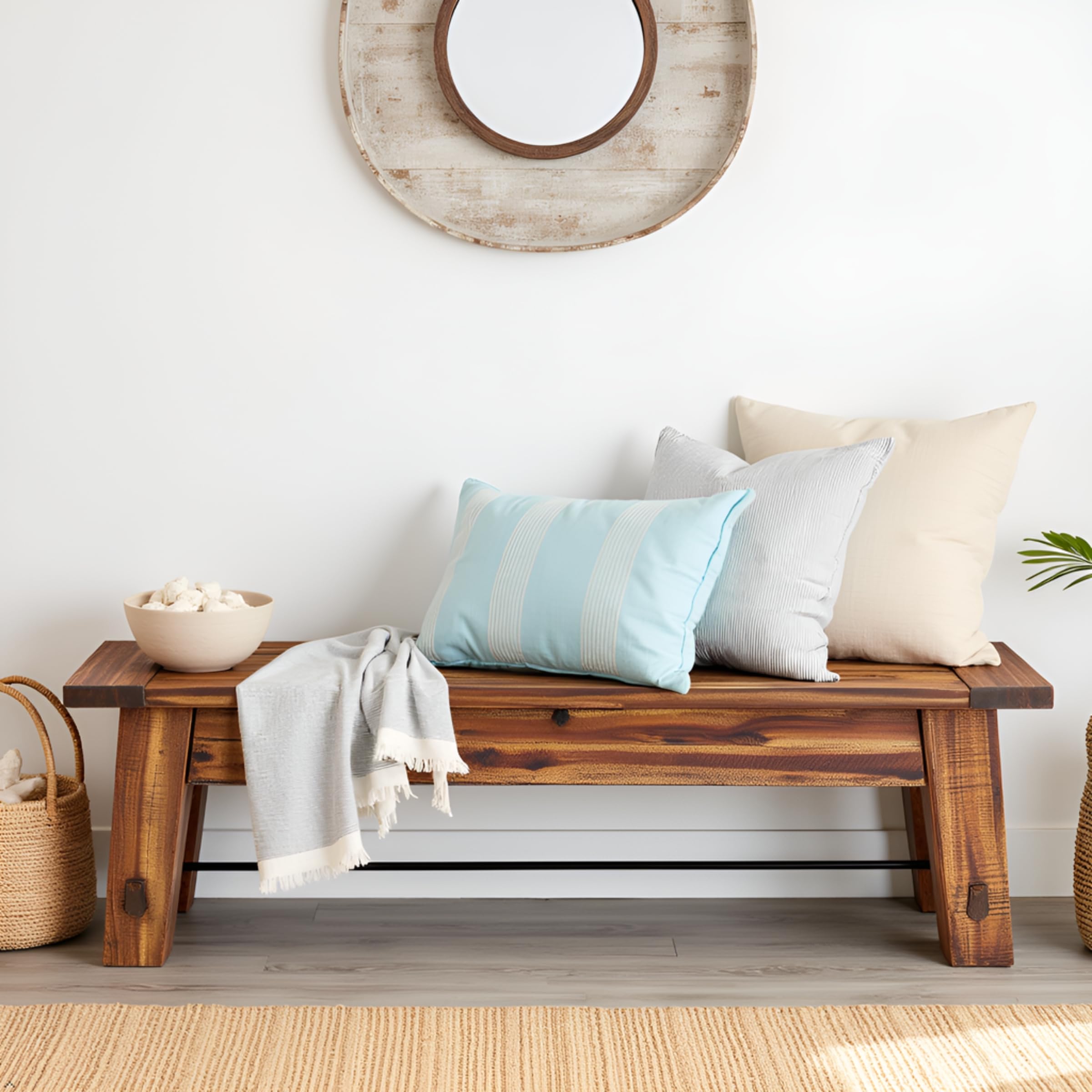 Durango 60" Rustic Farmhouse Wood Bench, Solid Wood Entryway Seating for Dining, Kitchen, Hallway