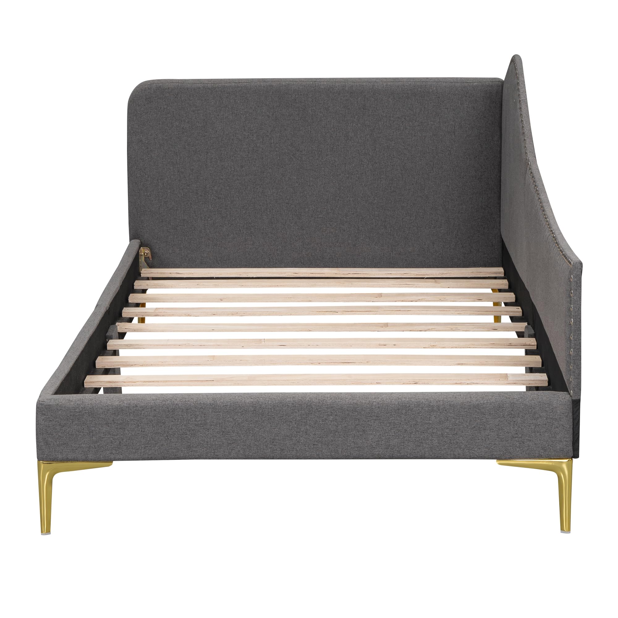 Twin Upholstered Daybed – Grey Bed Frame with Armrest & Headboard, Strong Support, No Box Spring Needed
