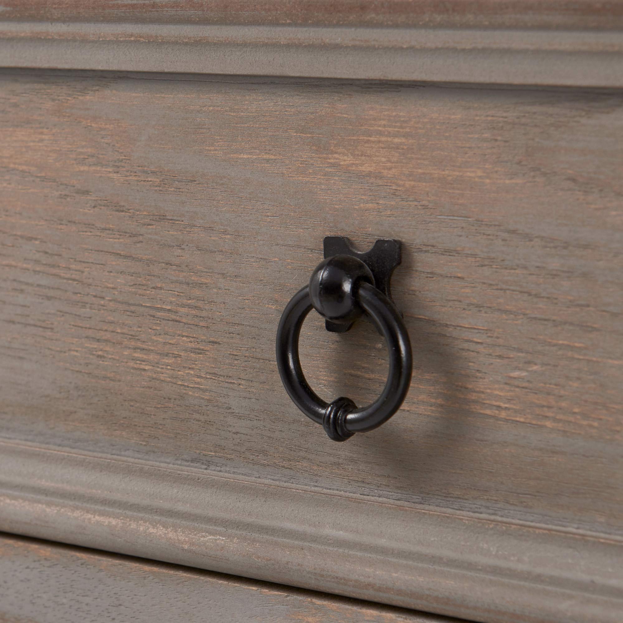 Thomas Antique 3-Drawer Country Dresser Chest, Grey Nightstand with Black Ring Handles for Living Room