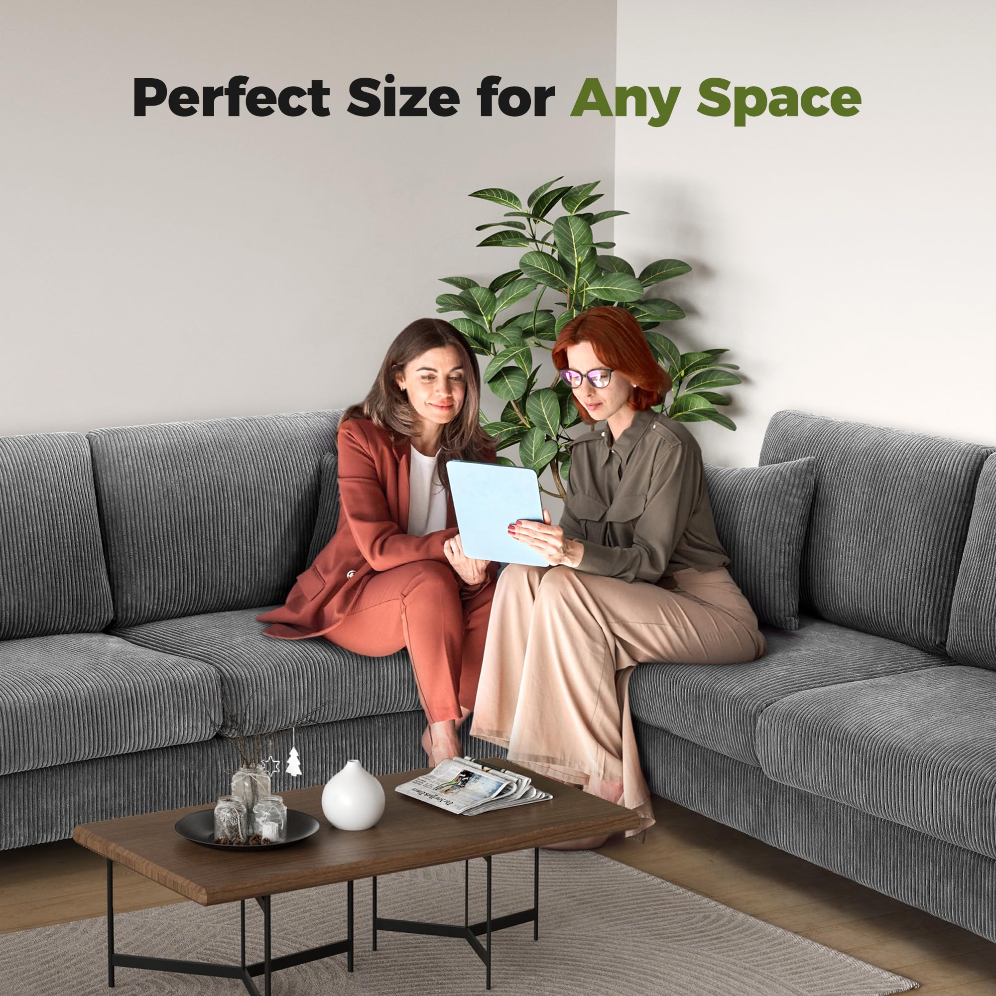 70in Grey Sofa with 21in Deep Seats, Tool-Free Comfy Corduroy Loveseat with Pillows for Bedroom, Living Room, Apartment