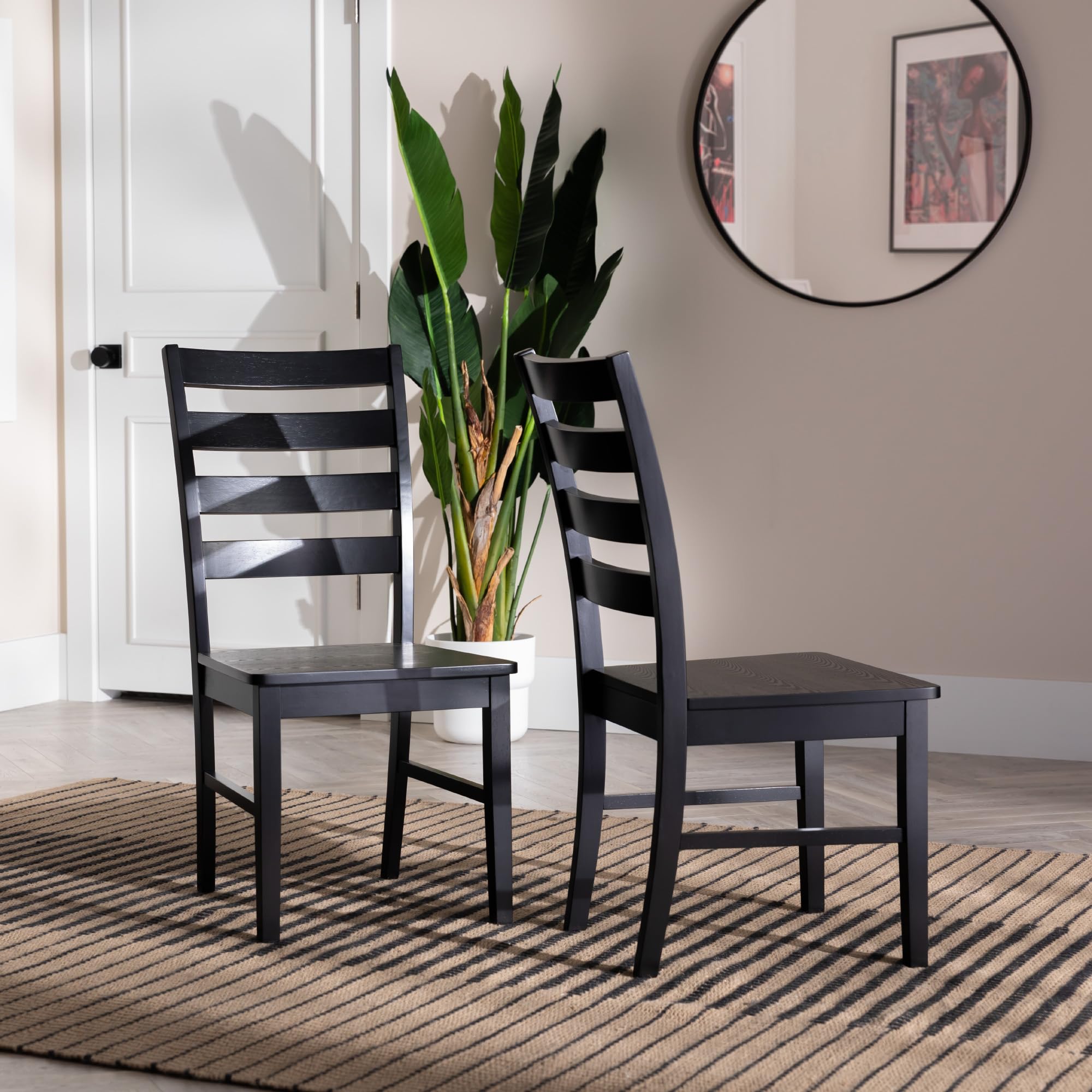 Set of 2 Farmhouse Wood Dining Chairs, Armless Design, Black Modern Kitchen Seating for Dining Room