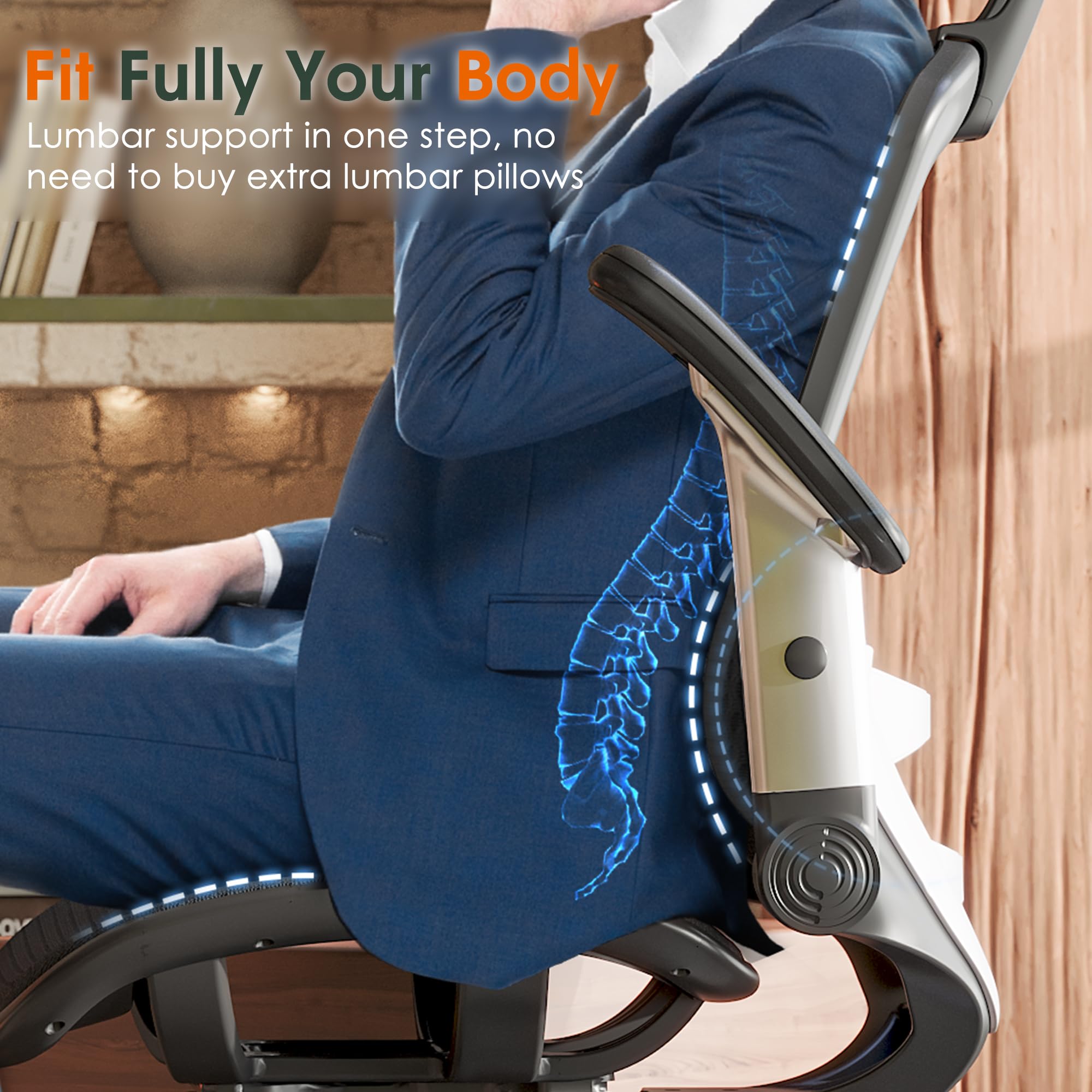 High Back Ergonomic Office Chair with Headrest, Flip-Up Arms, Wide Seat, Tilt Lock, Mesh Chair, Black