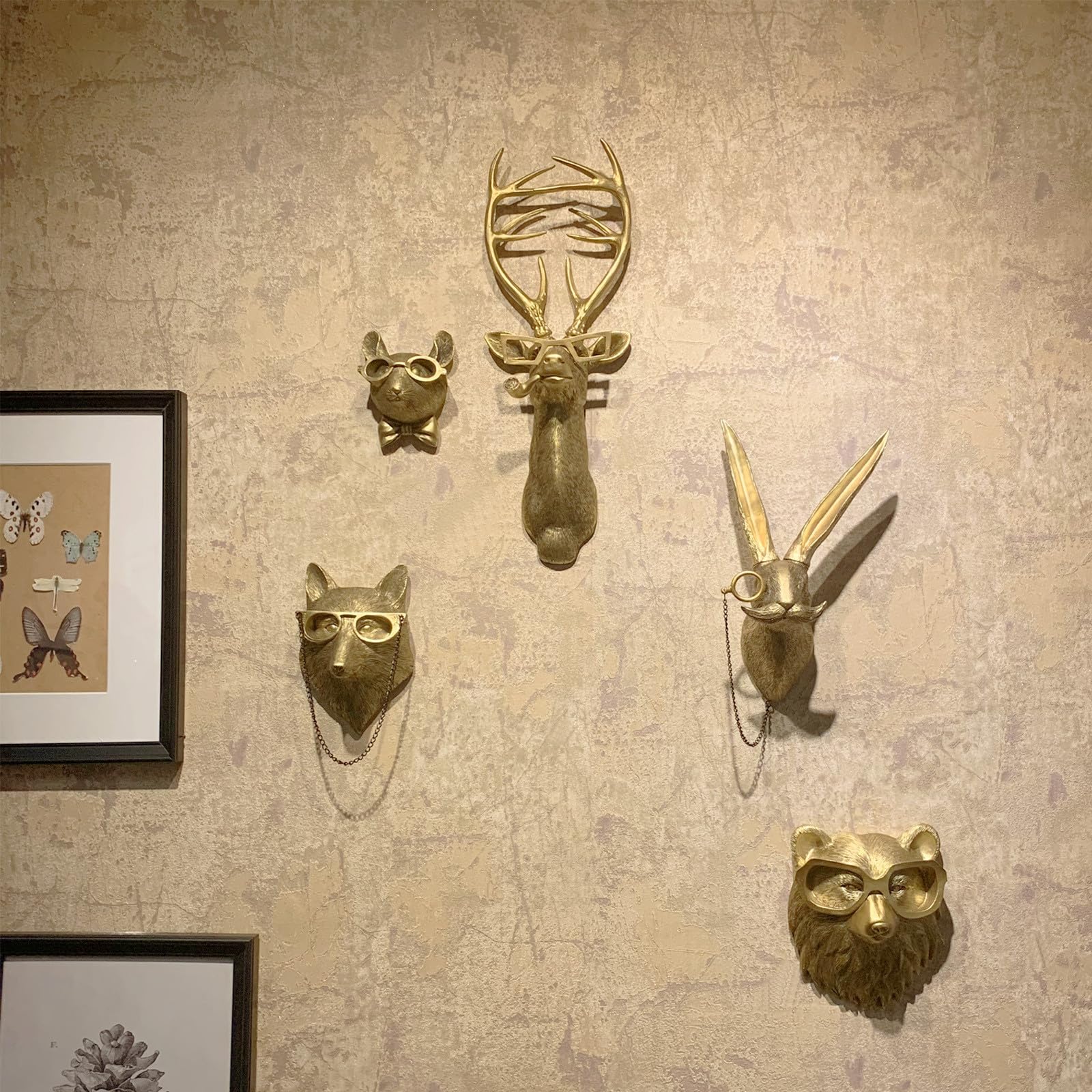 5-Piece Faux Animal Head Wall Décor – Resin Deer Head Sculptures for Living Room, Kitchen, Bedroom or Gift