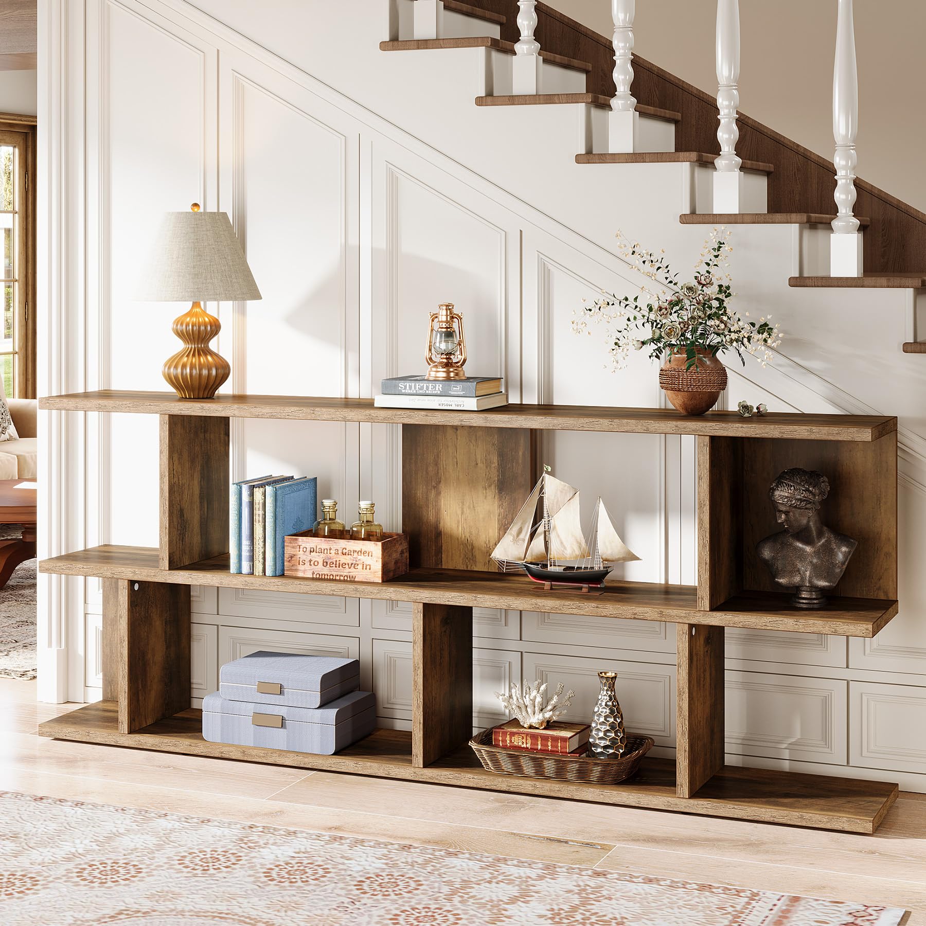 71" Farmhouse Sofa Table, 3-Tier Extra Long Entryway Console with Open Storage for Hallway, Entry, or Living Room