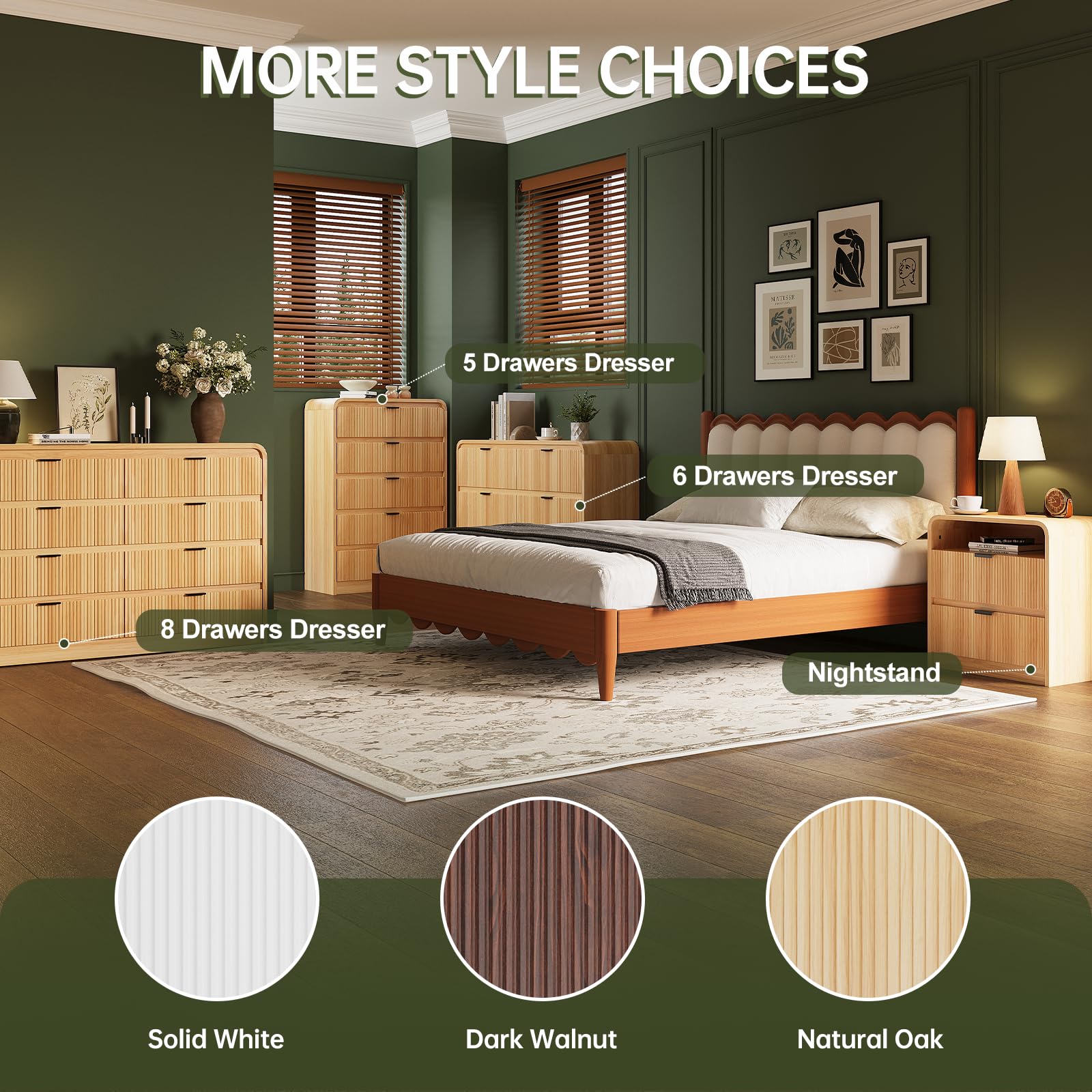 Fluted 6-Drawer Dresser – 54" Wide Oak Storage Chest with Curved Design & Metal Handles for Bedroom or Hallway
