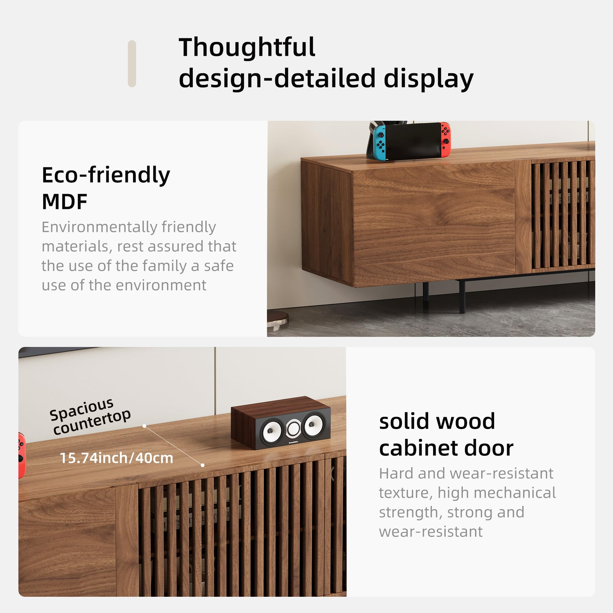 Modern Walnut TV Stand – 70.87” Long Console with Grille Doors & Storage Drawers for Bedroom or Living Room