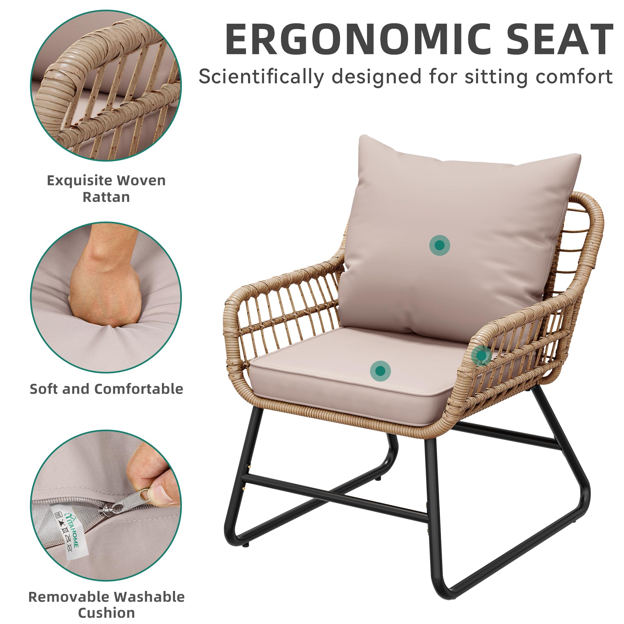 4-Piece Rattan Patio Set – Beige Outdoor Furniture with Soft Cushions & Side Table for Balcony or Backyard