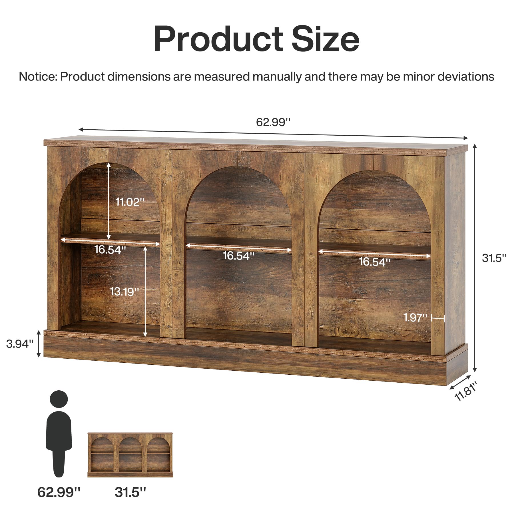 Farmhouse TV Console Stand for 55-65 Inch TVs, Rustic Entertainment Center with Storage Cabinets, Brown Finish