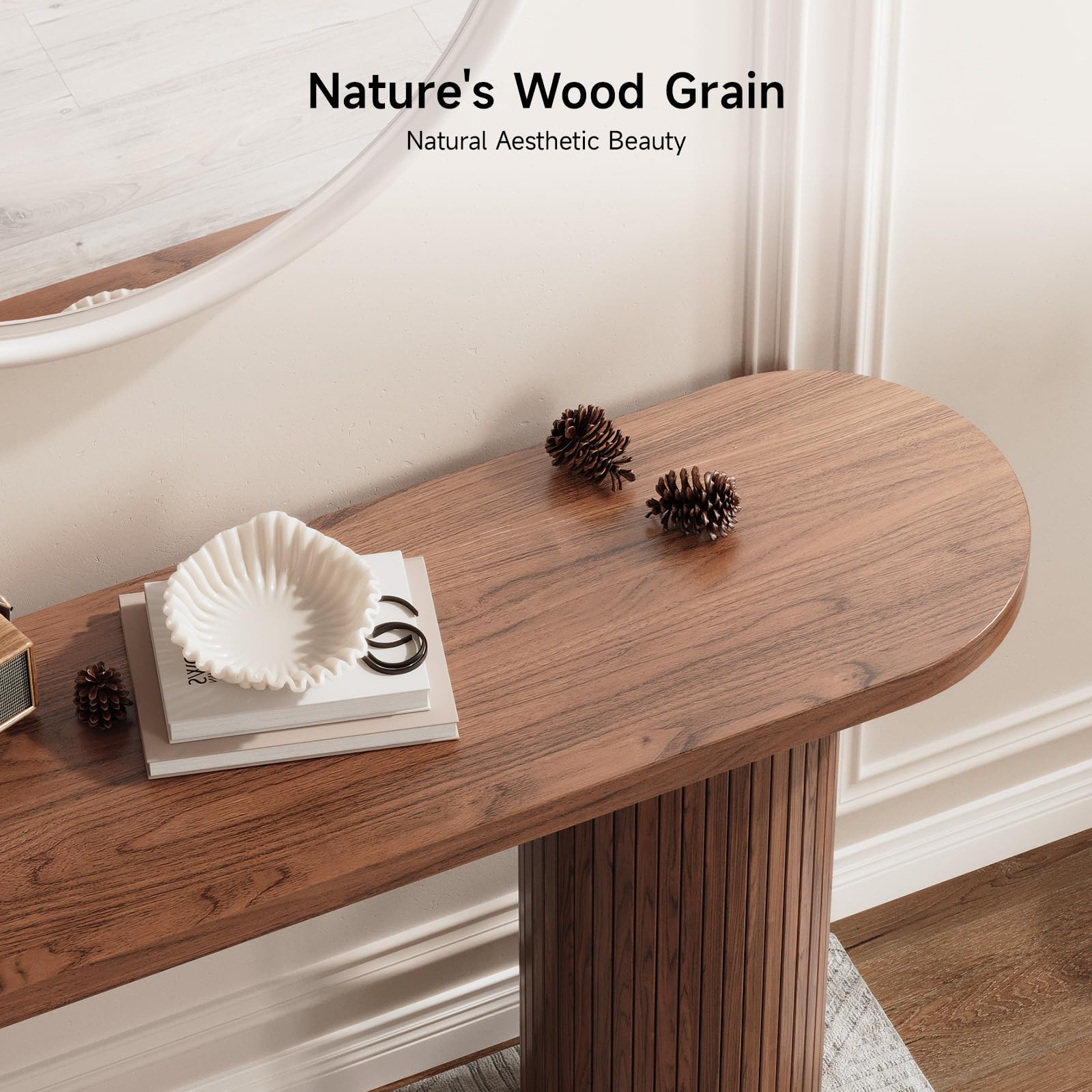 55" Fluted Console Table, Modern Wood Entryway Table for Behind Sofa or Hallway, Farmhouse Style, Walnut Finish