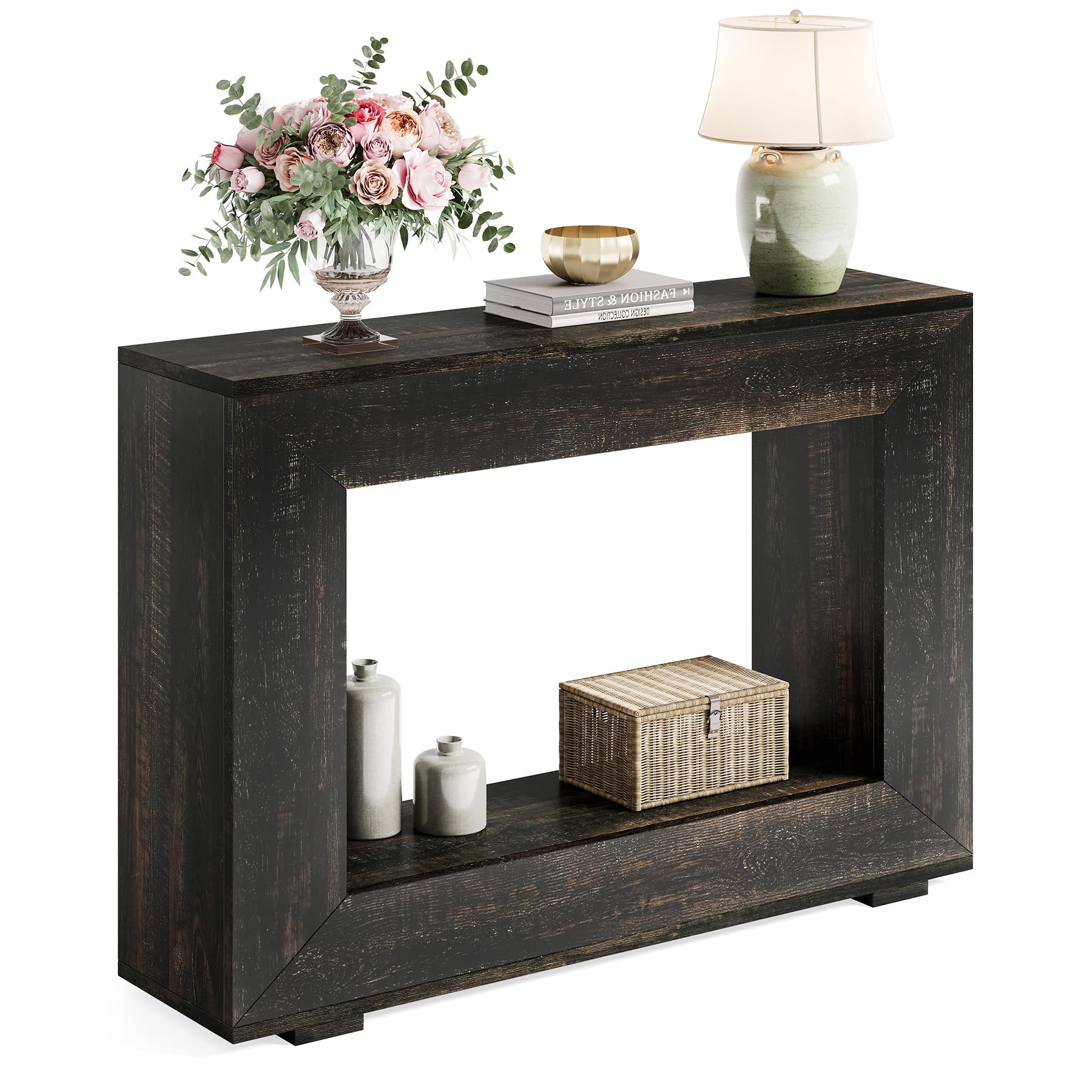 47" Console Table – Modern Black Entryway Table with Storage for Hallway, Behind Sofa or Living Room Décor
